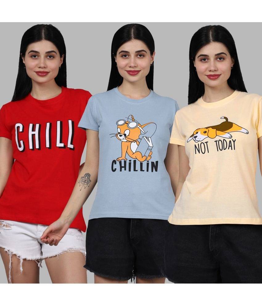 Fabflee Women Cotton Printed Regular Fit Round Neck T-Shirt ( Multicolor ) Fabflee Women Cotton Printed Regular Fit Round Neck T-Shirt ( Multicolor )
