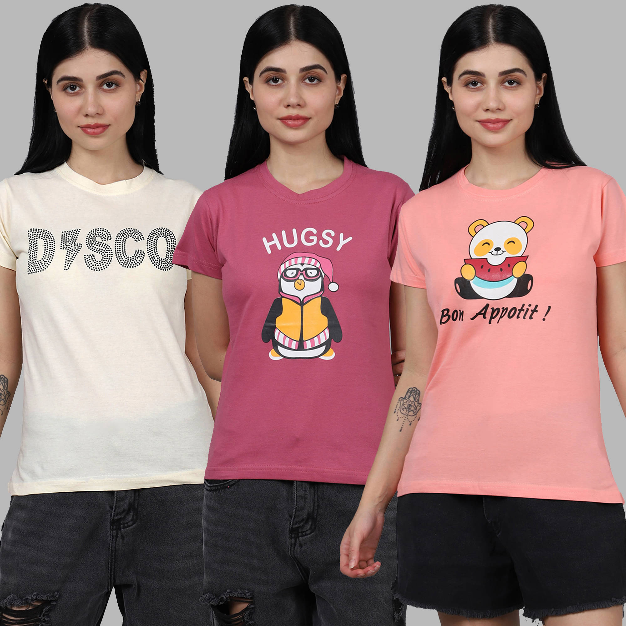 Fabflee Women Cotton Printed Regular Fit Round Neck T-Shirt ( Multicolor )     			Fabflee Women Cotton Printed Regular Fit Round Neck T-Shirt ( Multicolor )