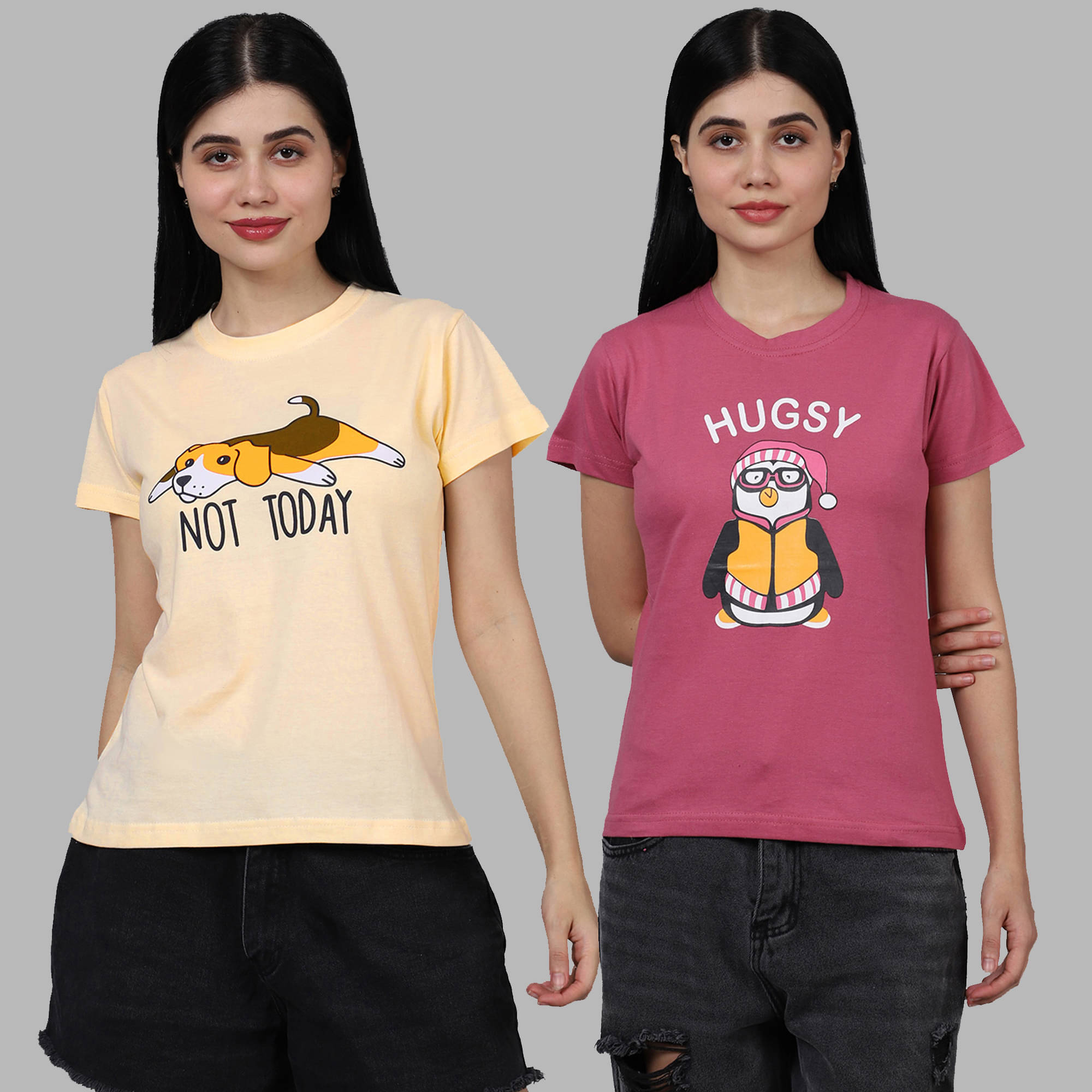     			Fabflee Women Cotton Printed Regular Fit Round Neck T-Shirt ( Multicolor )