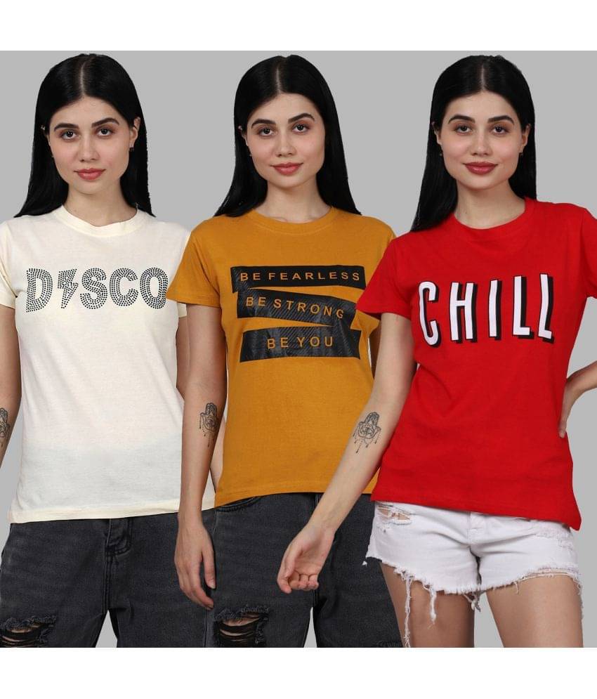 Fabflee Women Cotton Printed Regular Fit Round Neck T-Shirt ( Multicolor ) Fabflee Women Cotton Printed Regular Fit Round Neck T-Shirt ( Multicolor )