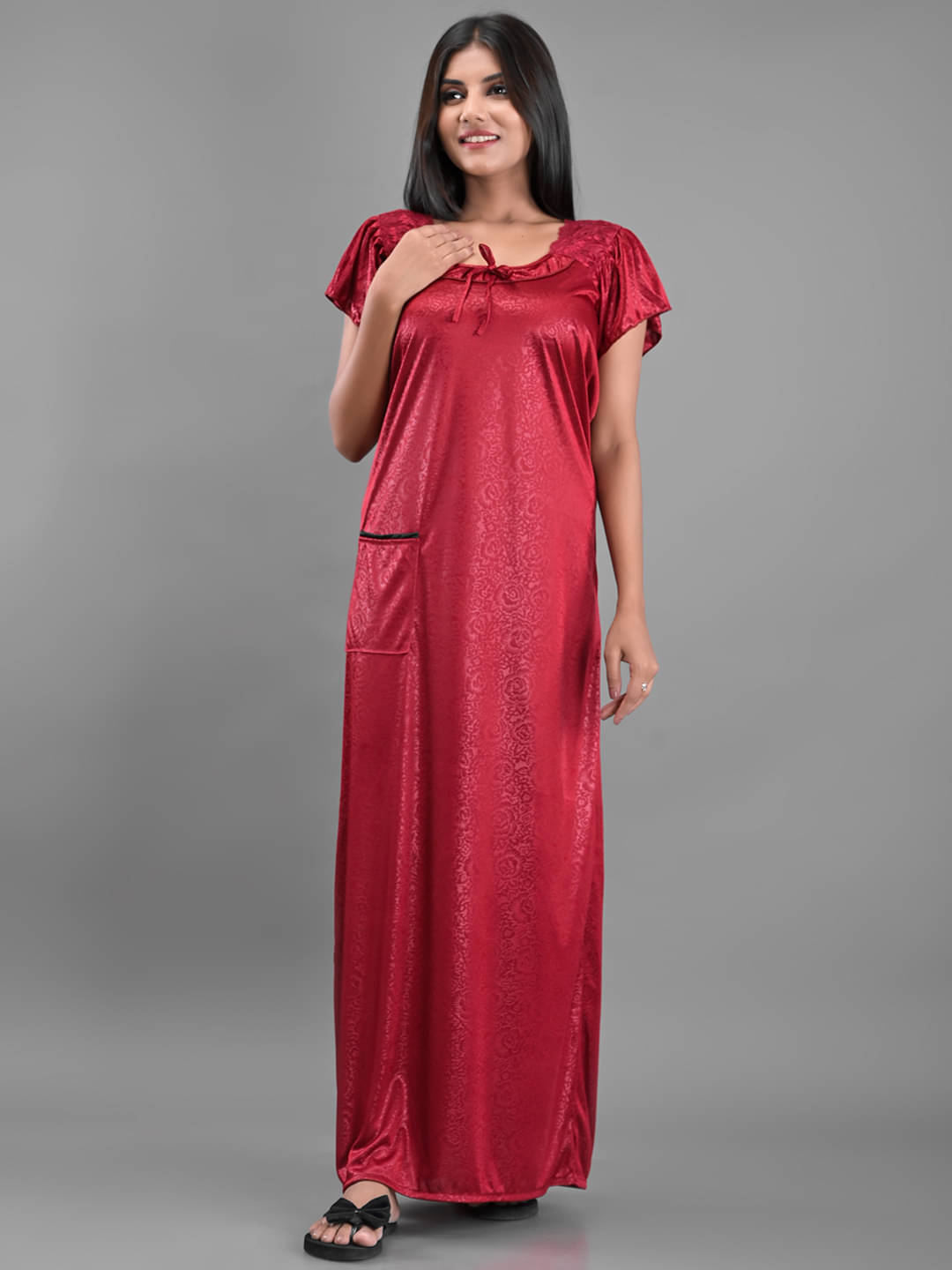     			Raj - Maroon Satin Women's Nightwear Nighty & Night Gowns ( Pack of 1 )