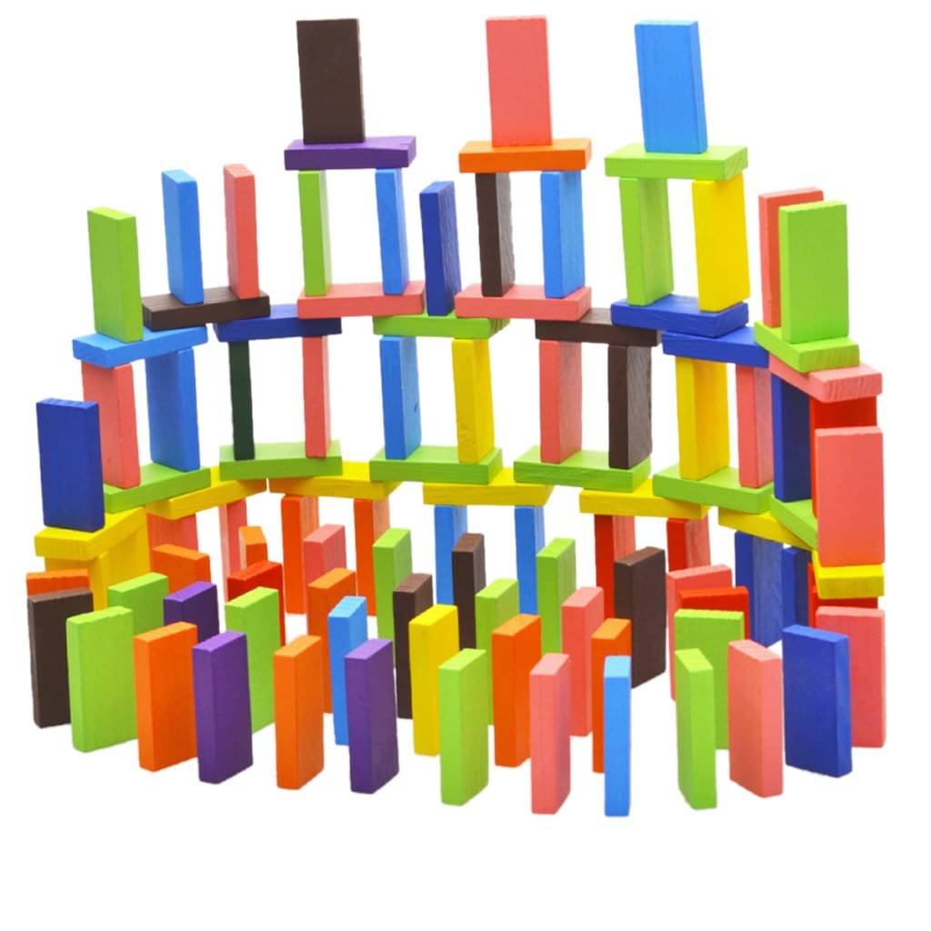     			Villy 100 pcs 10Color Wooden Dominos Blocks Set, Kids Game Educational Play Toy, Domino Racing Toy Game