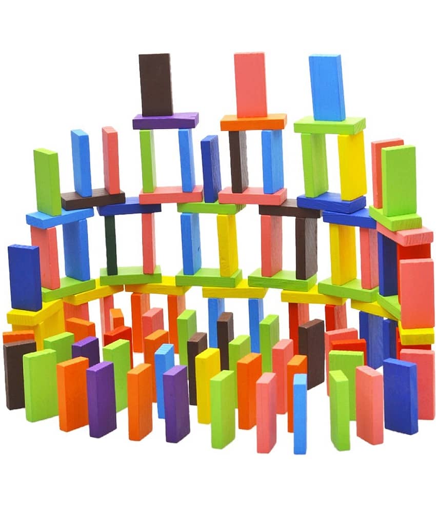 Villy 100 pcs 10Color Wooden Dominos Blocks Set, Kids Game Educational Play Toy, Domino Racing Toy Game - Toys and Games | Buy online on ZillyBuy