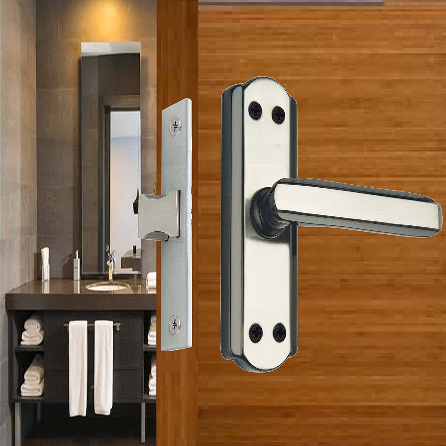 Zinc Bathroom Latch and 5 Inches Handle set with Satin Black finish