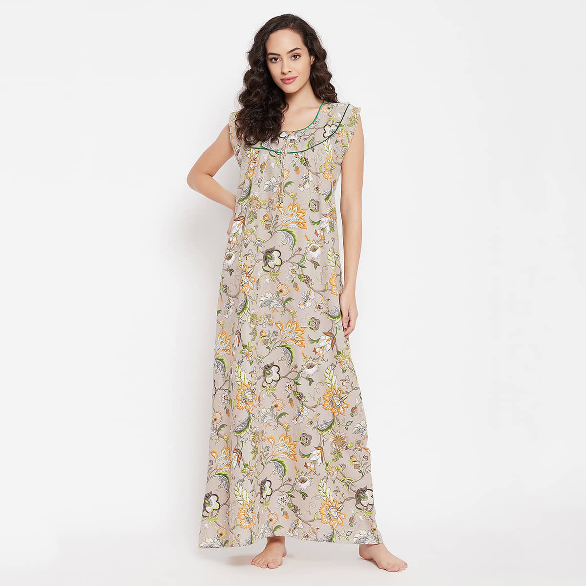 Clovia - Beige Cotton Women's Nightwear Regular Night Dress ( Pack of 1 ) - Nightwear & Loungewear | Buy online on ZillyBuy