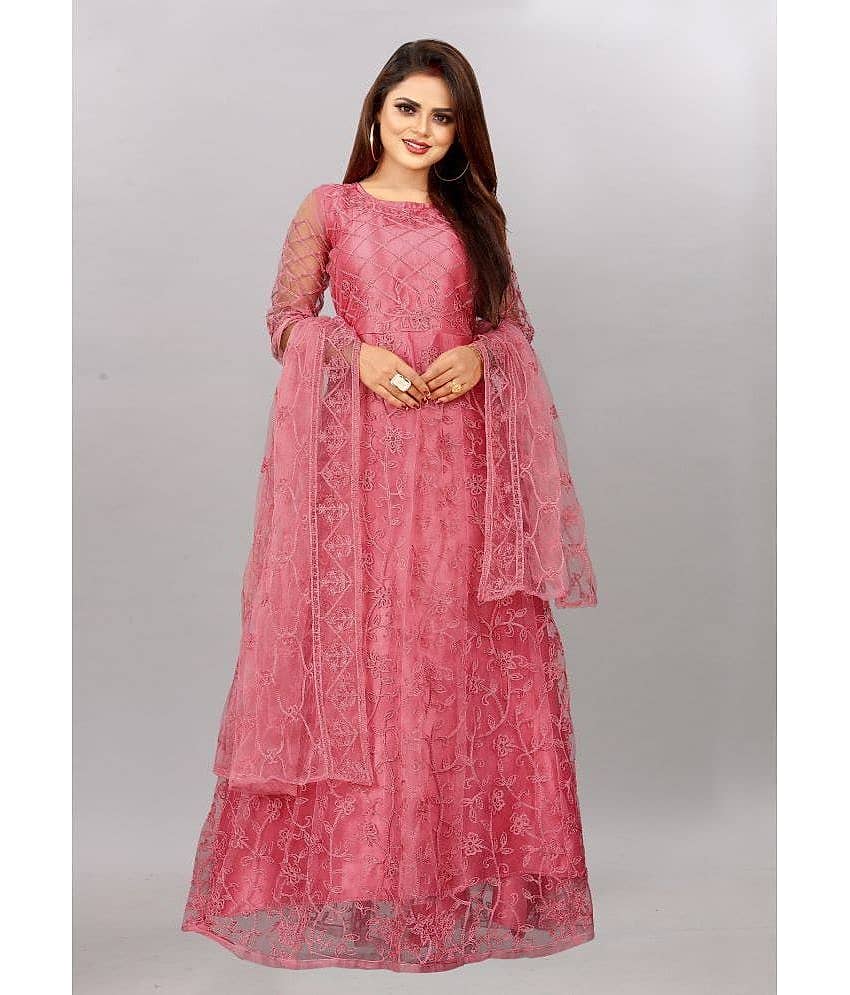 JULEE - Peach A-line Net Women's Stitched Ethnic Gown ( Pack of 1 ) - Unstitched Fabrics | Buy online on ZillyBuy