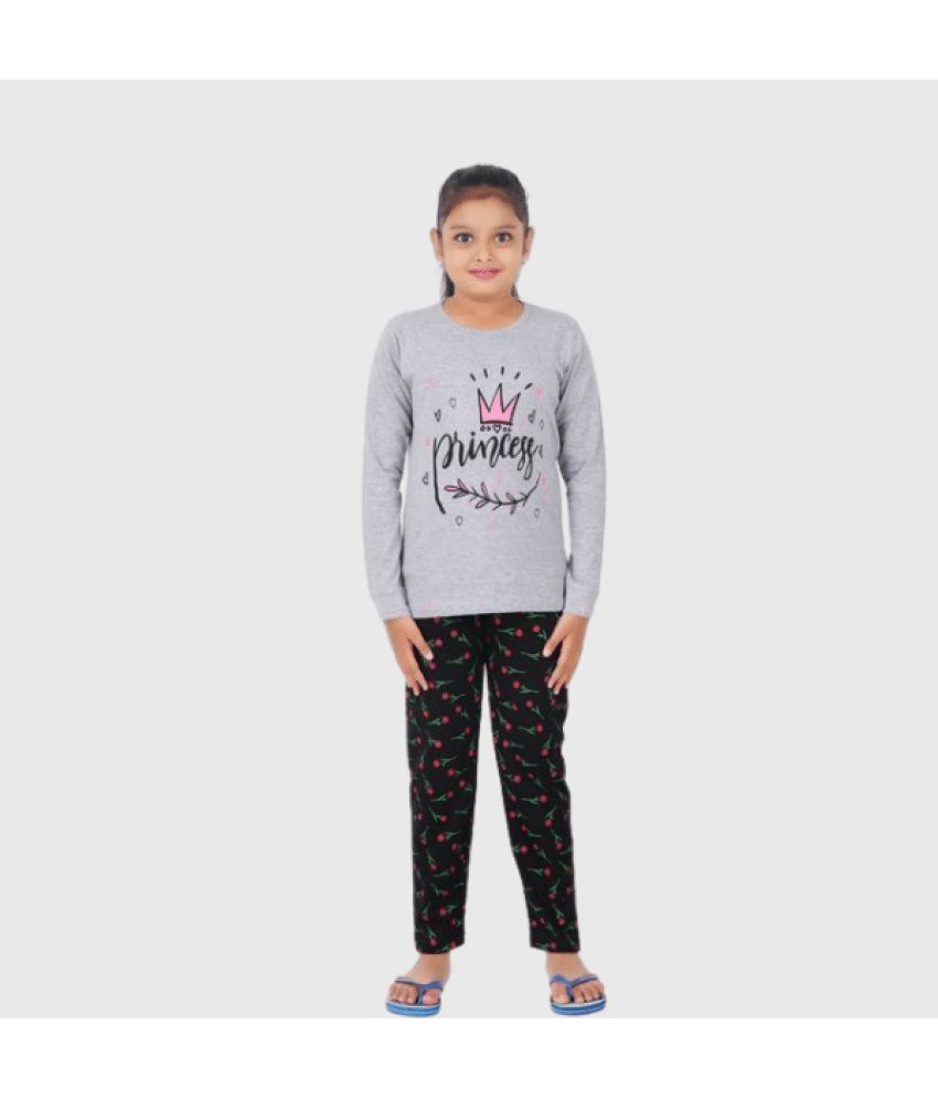     			MIST N FOGG Pack of 1 Girls Cotton Blend Nightsuit Set ( Grey )