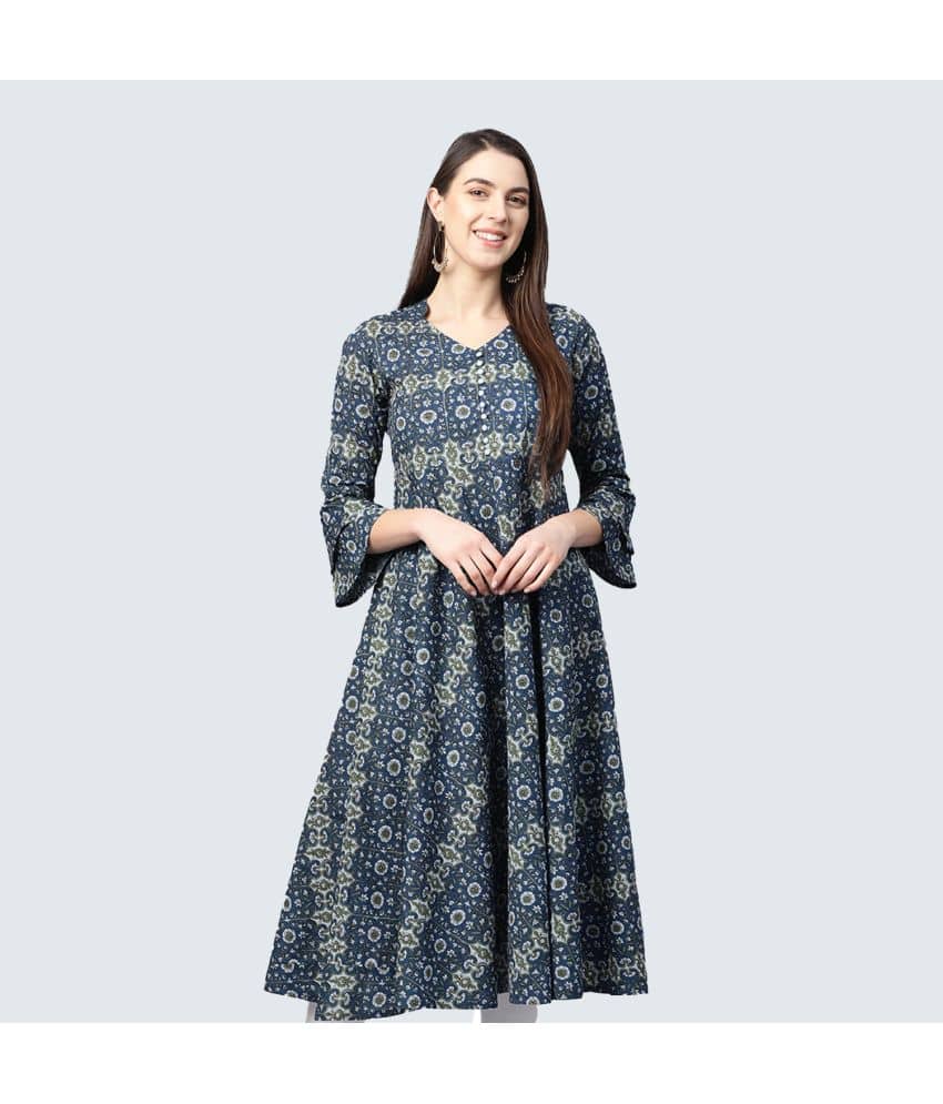Yash Gallery - Blue Cotton Women's Flared Kurti ( Pack of 1 ) - Kurtis, Tunics | Buy online on ZillyBuy