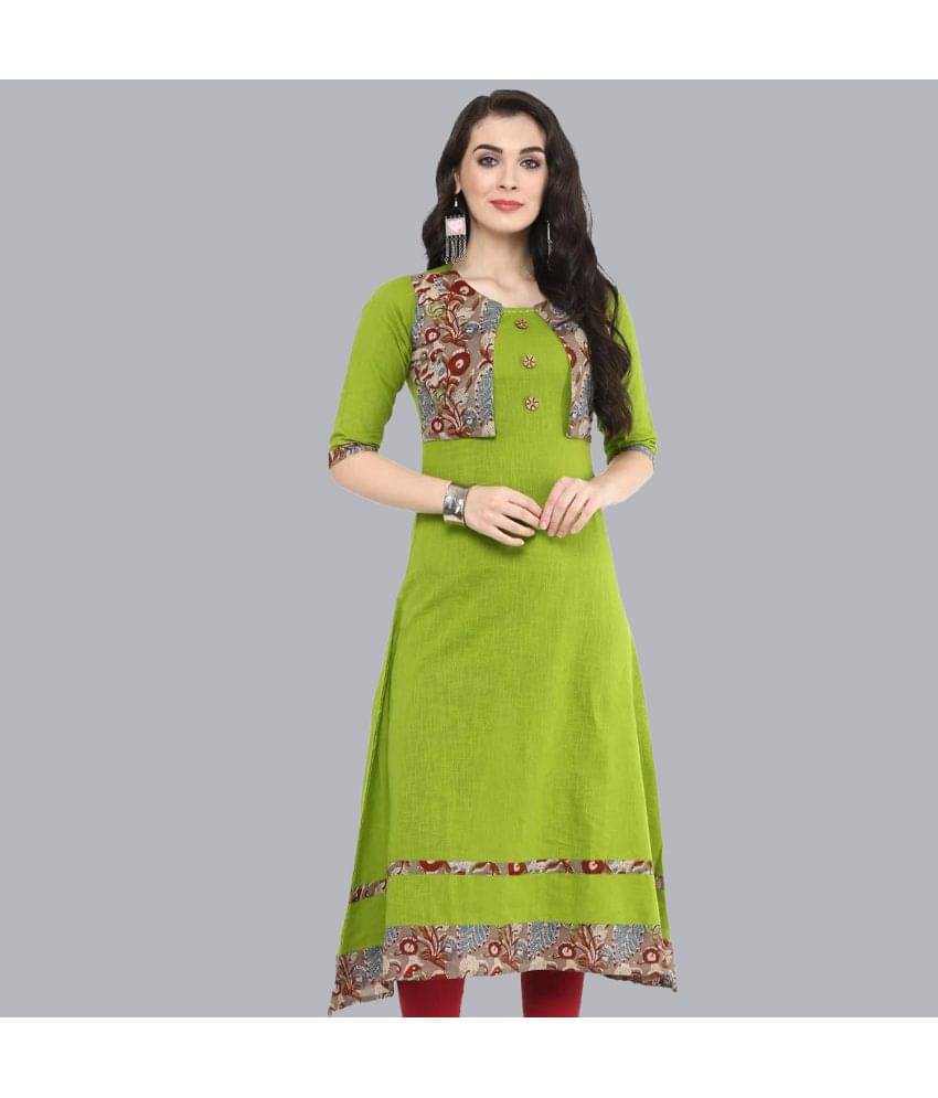 Yash Gallery - Green Cotton Women's Jacket Style Kurti ( Pack of 1 ) Yash Gallery - Green Cotton Women's Jacket Style Kurti ( Pack of 1 )