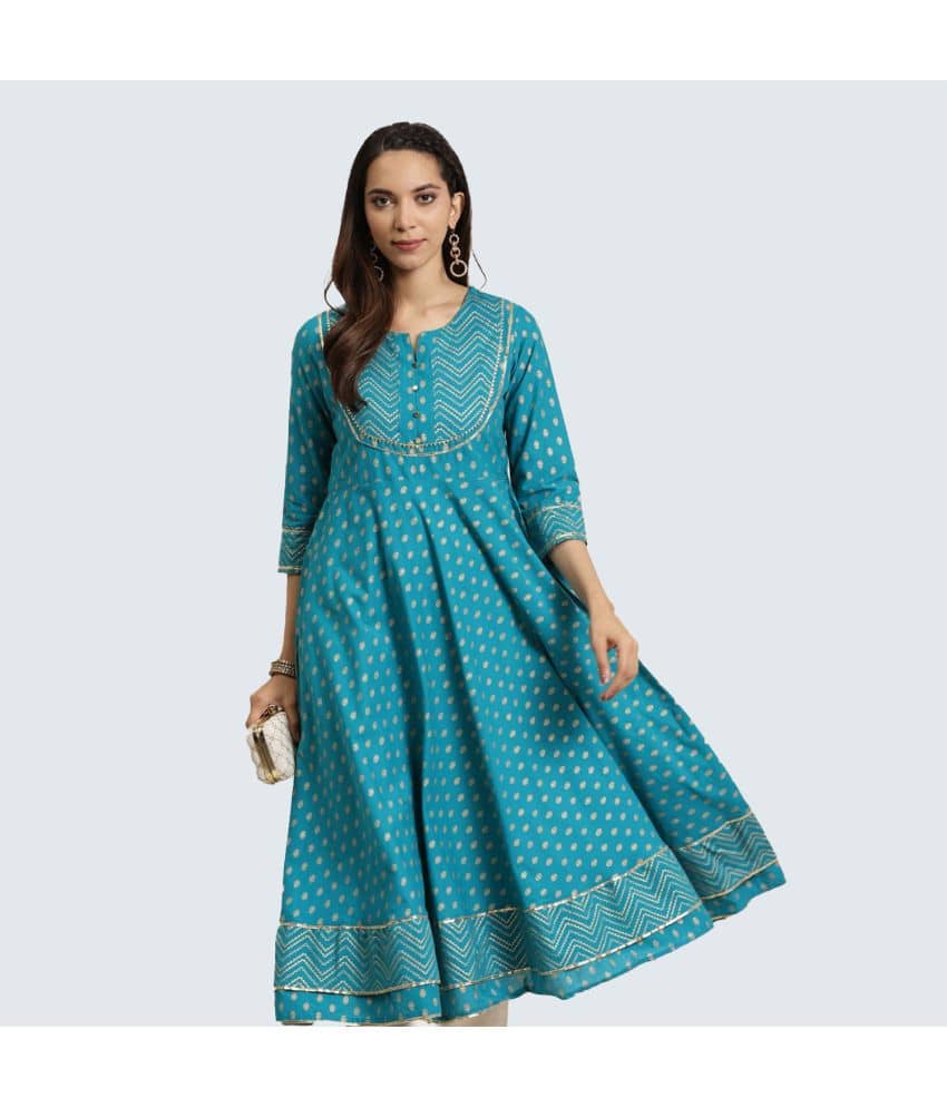 Yash Gallery - Teal Cotton Blend Women's Flared Kurti ( Pack of 1 ) - Kurtis, Tunics | Buy online on ZillyBuy