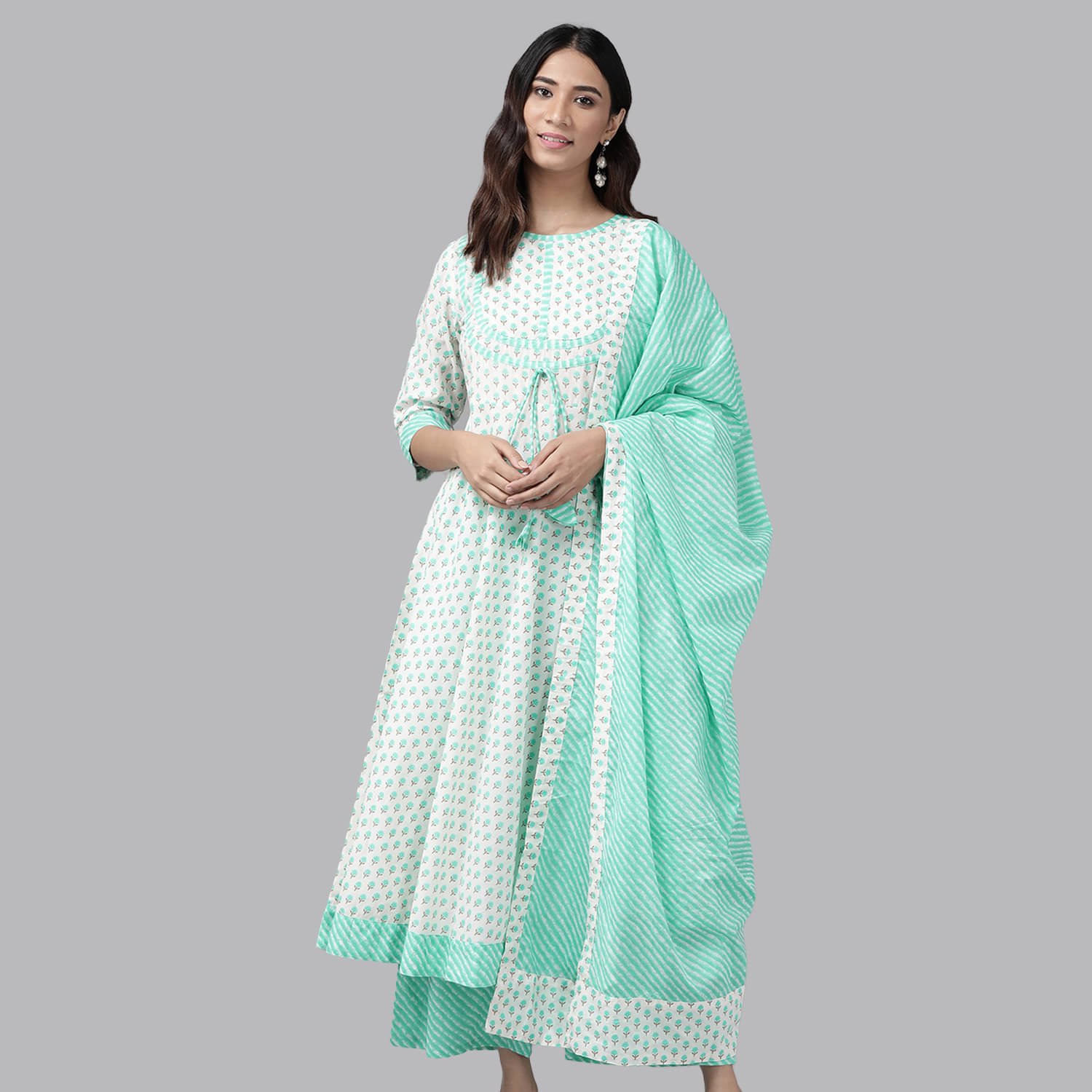     			Yash Gallery - White Anarkali Cotton Women's Stitched Salwar Suit ( Pack of 1 )