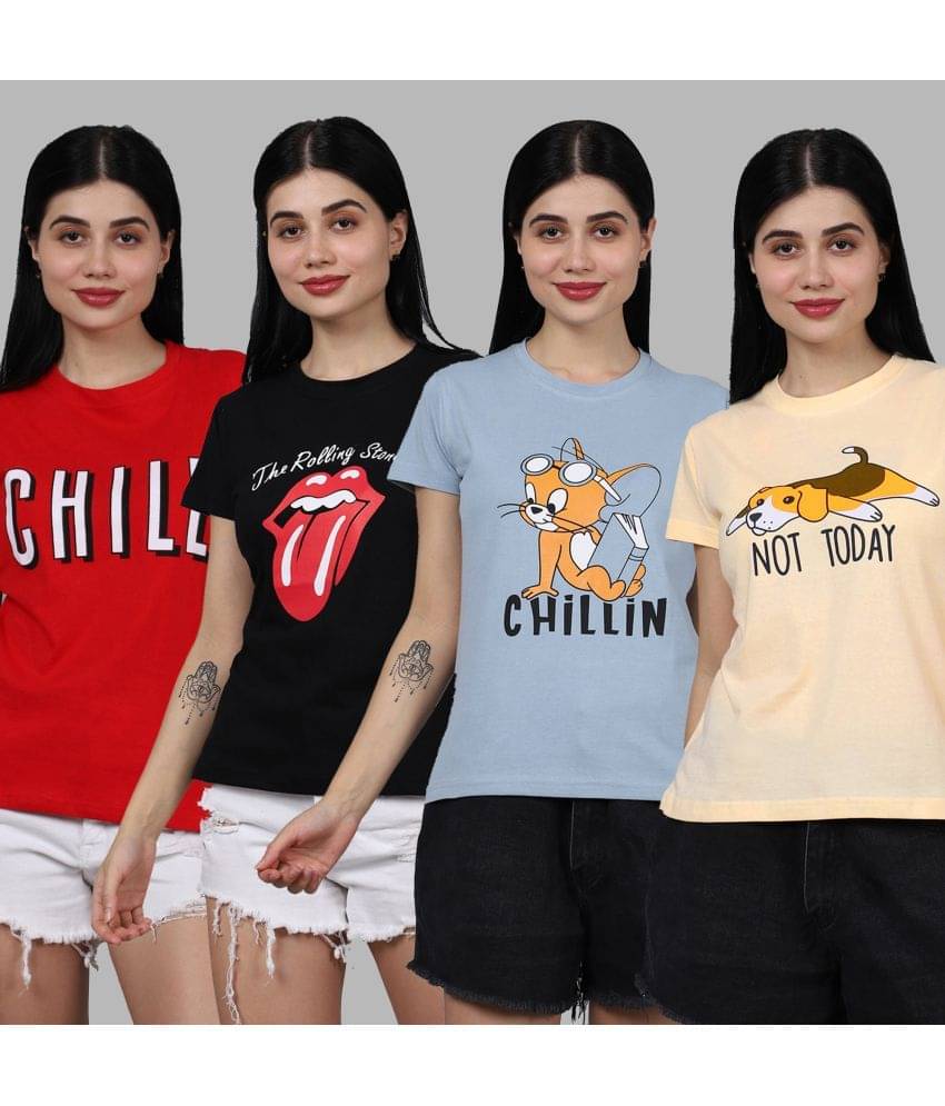 Fabflee Women Cotton Printed Regular Fit Round Neck T-Shirt ( Multi Color ) Fabflee Women Cotton Printed Regular Fit Round Neck T-Shirt ( Multi Color )