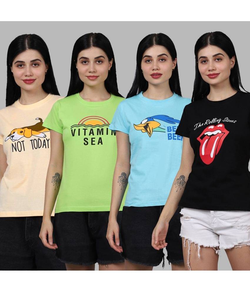 Fabflee Women Cotton Printed Regular Fit Round Neck T-Shirt ( Multi Color ) Fabflee Women Cotton Printed Regular Fit Round Neck T-Shirt ( Multi Color )