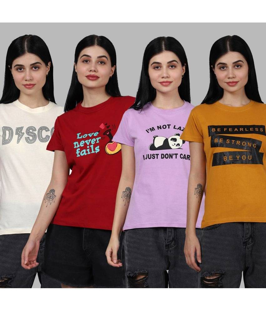Fabflee Women Cotton Printed Regular Fit Round Neck T-Shirt ( Multi Color ) Fabflee Women Cotton Printed Regular Fit Round Neck T-Shirt ( Multi Color )