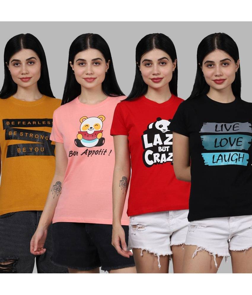 Fabflee Women Cotton Printed Regular Fit Round Neck T-Shirt ( Multi Color ) Fabflee Women Cotton Printed Regular Fit Round Neck T-Shirt ( Multi Color )