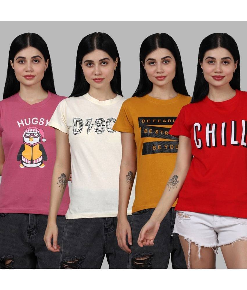 Fabflee Women Cotton Printed Regular Fit Round Neck T-Shirt ( Multi Color ) Fabflee Women Cotton Printed Regular Fit Round Neck T-Shirt ( Multi Color )