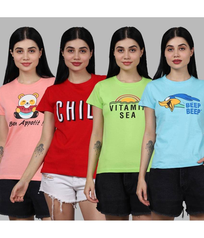 Fabflee Women Cotton Printed Regular Fit Round Neck T-Shirt ( Multi Color ) Fabflee Women Cotton Printed Regular Fit Round Neck T-Shirt ( Multi Color )
