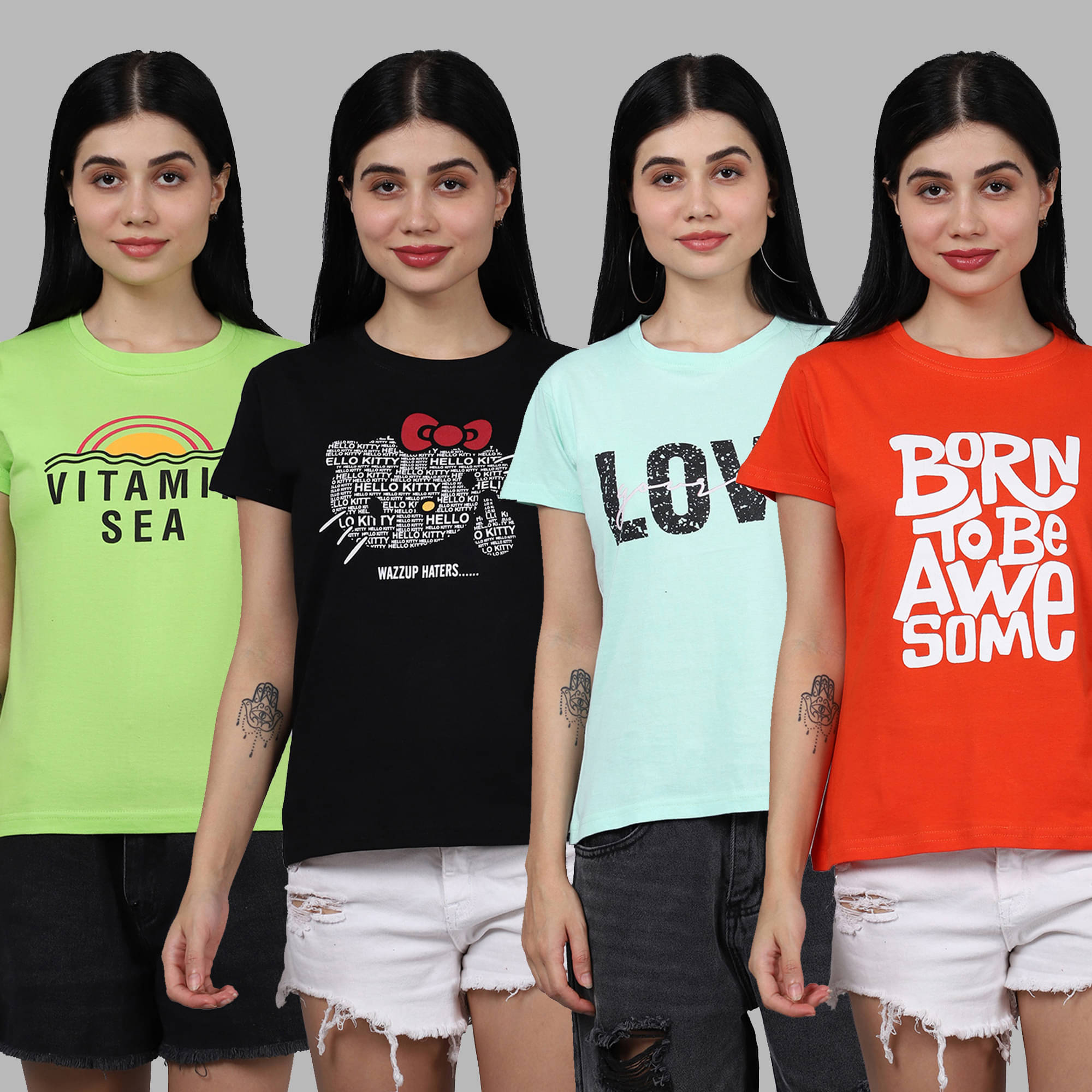 Fabflee Women Cotton Printed Regular Fit Round Neck T-Shirt ( Multi Color )     			Fabflee Women Cotton Printed Regular Fit Round Neck T-Shirt ( Multi Color )