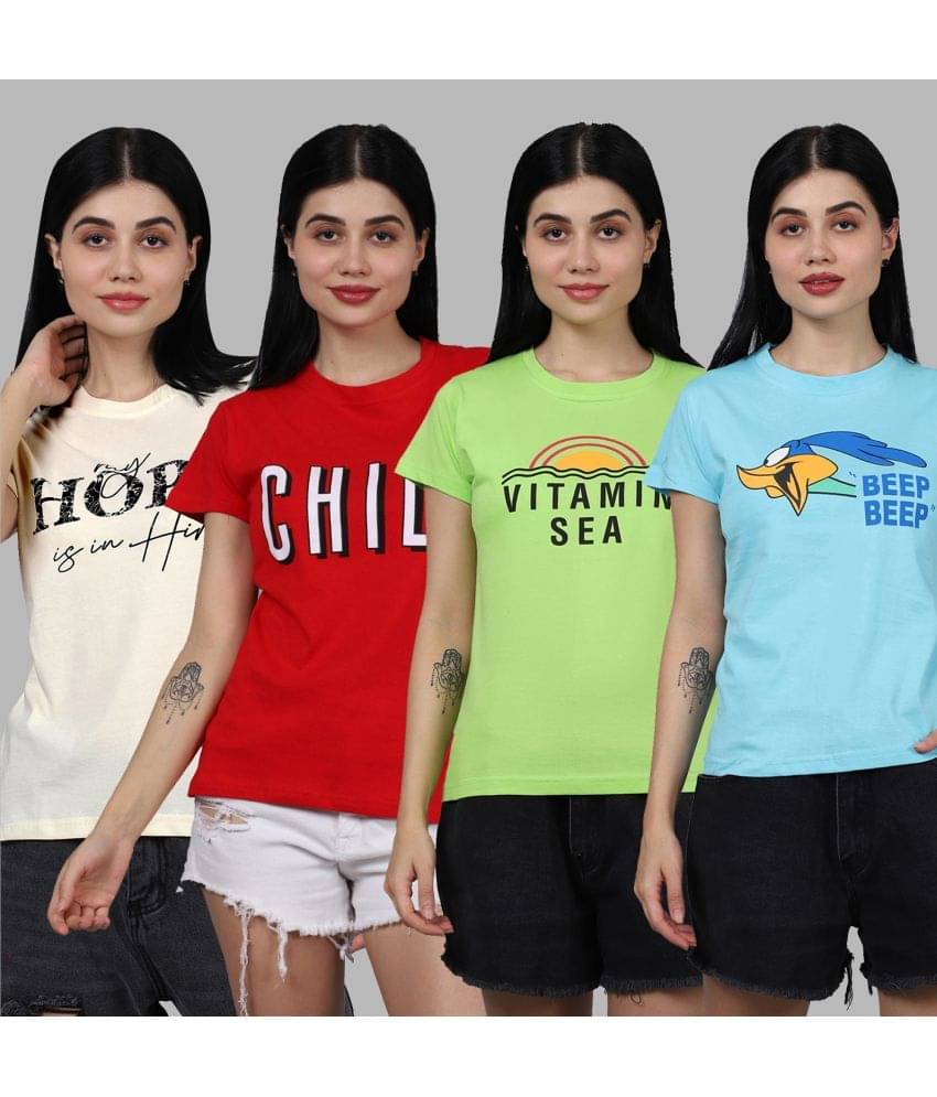 Fabflee Women Cotton Printed Regular Fit Round Neck T-Shirt ( Multicolor ) Fabflee Women Cotton Printed Regular Fit Round Neck T-Shirt ( Multicolor )