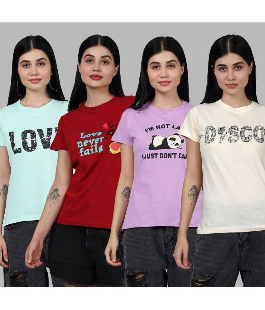 Fabflee Women Cotton Printed Regular Fit Round Neck T-Shirt ( Multicolor ) Fabflee Women Cotton Printed Regular Fit Round Neck T-Shirt ( Multicolor )