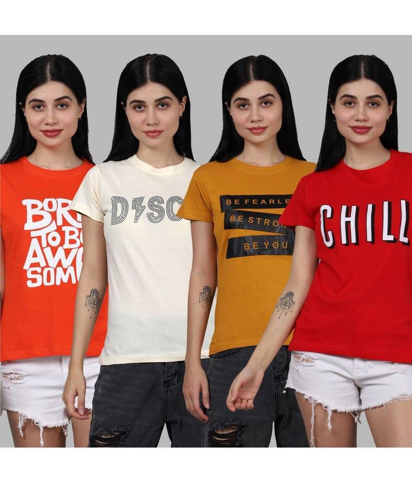Fabflee Women Cotton Printed Regular Fit Round Neck T-Shirt ( Multicolor ) Fabflee Women Cotton Printed Regular Fit Round Neck T-Shirt ( Multicolor )