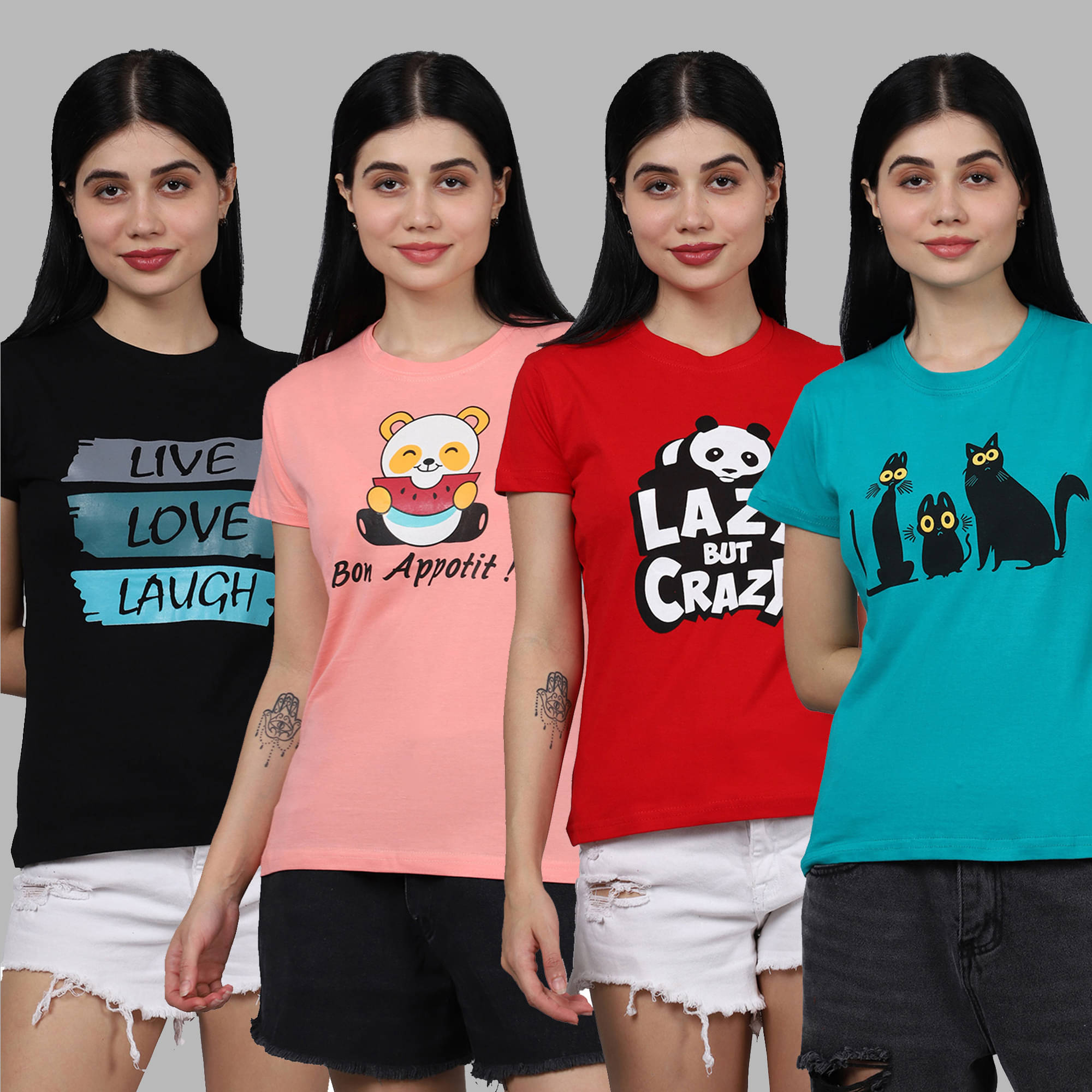 Fabflee Women Cotton Printed Regular Fit Round Neck T-Shirt ( Multicolor ) Fabflee Women Cotton Printed Regular Fit Round Neck T-Shirt ( Multicolor )