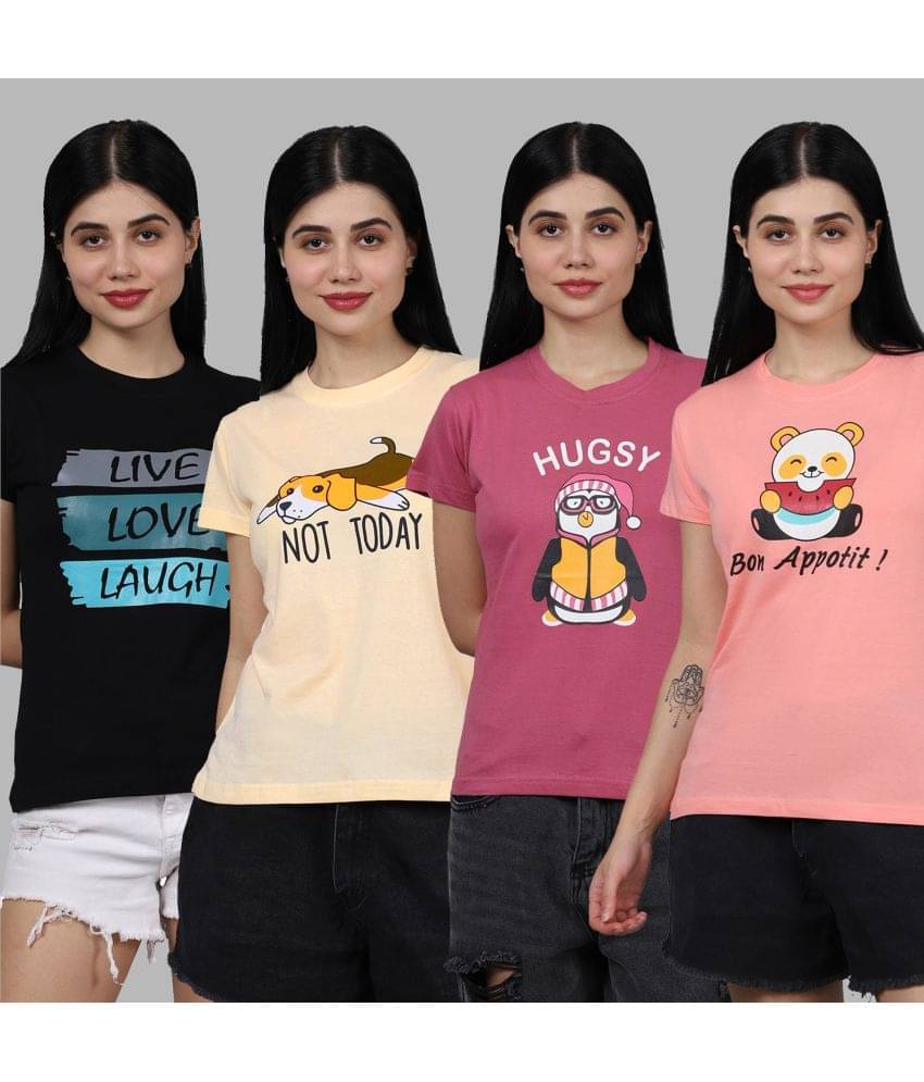 Fabflee Women Cotton Printed Regular Fit Round Neck T-Shirt ( Multicolor ) Fabflee Women Cotton Printed Regular Fit Round Neck T-Shirt ( Multicolor )