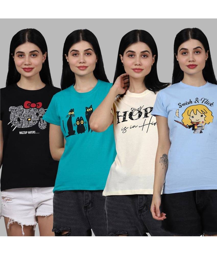 Fabflee Women Cotton Printed Regular Fit Round Neck T-Shirt ( Multicolor ) Fabflee Women Cotton Printed Regular Fit Round Neck T-Shirt ( Multicolor )