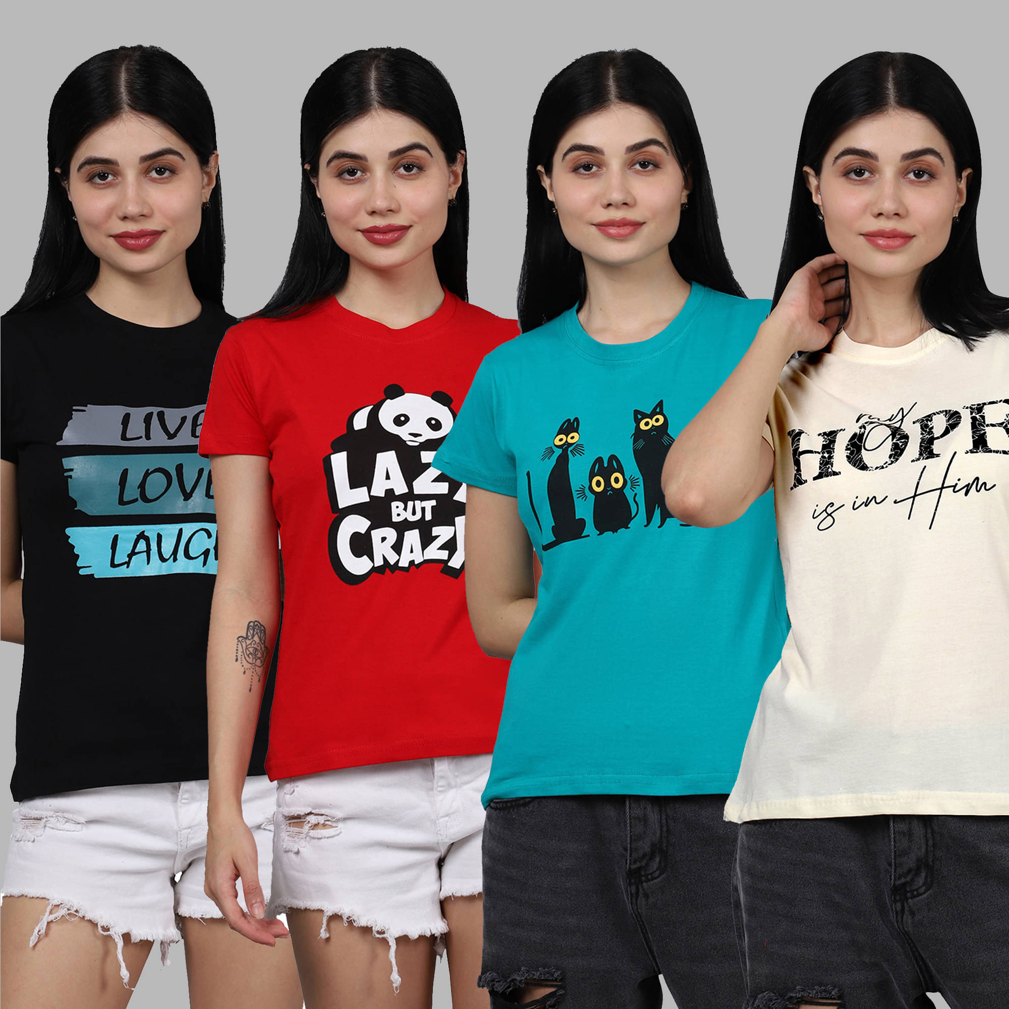 Fabflee Women Cotton Printed Regular Fit Round Neck T-Shirt ( Multicolor ) Fabflee Women Cotton Printed Regular Fit Round Neck T-Shirt ( Multicolor )