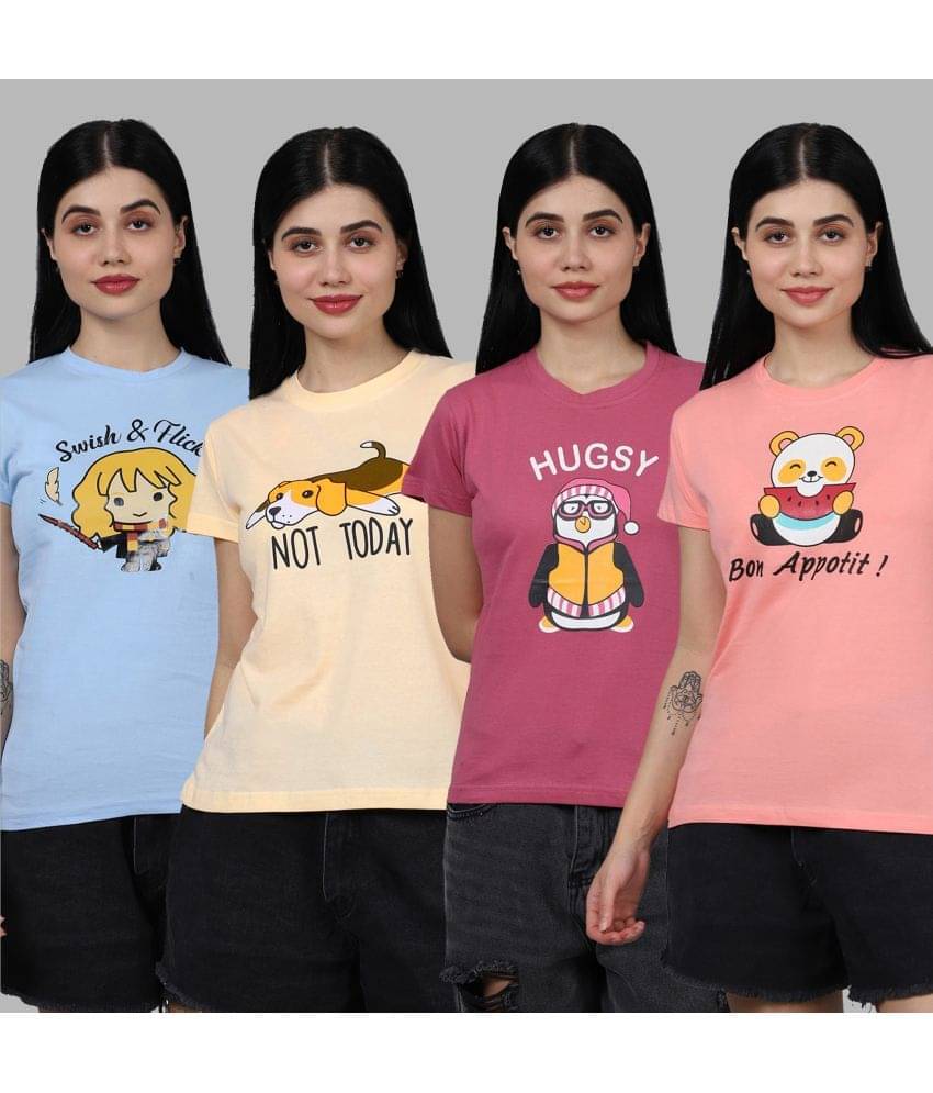 Fabflee Women Cotton Printed Regular Fit Round Neck T-Shirt ( Multicolor ) Fabflee Women Cotton Printed Regular Fit Round Neck T-Shirt ( Multicolor )