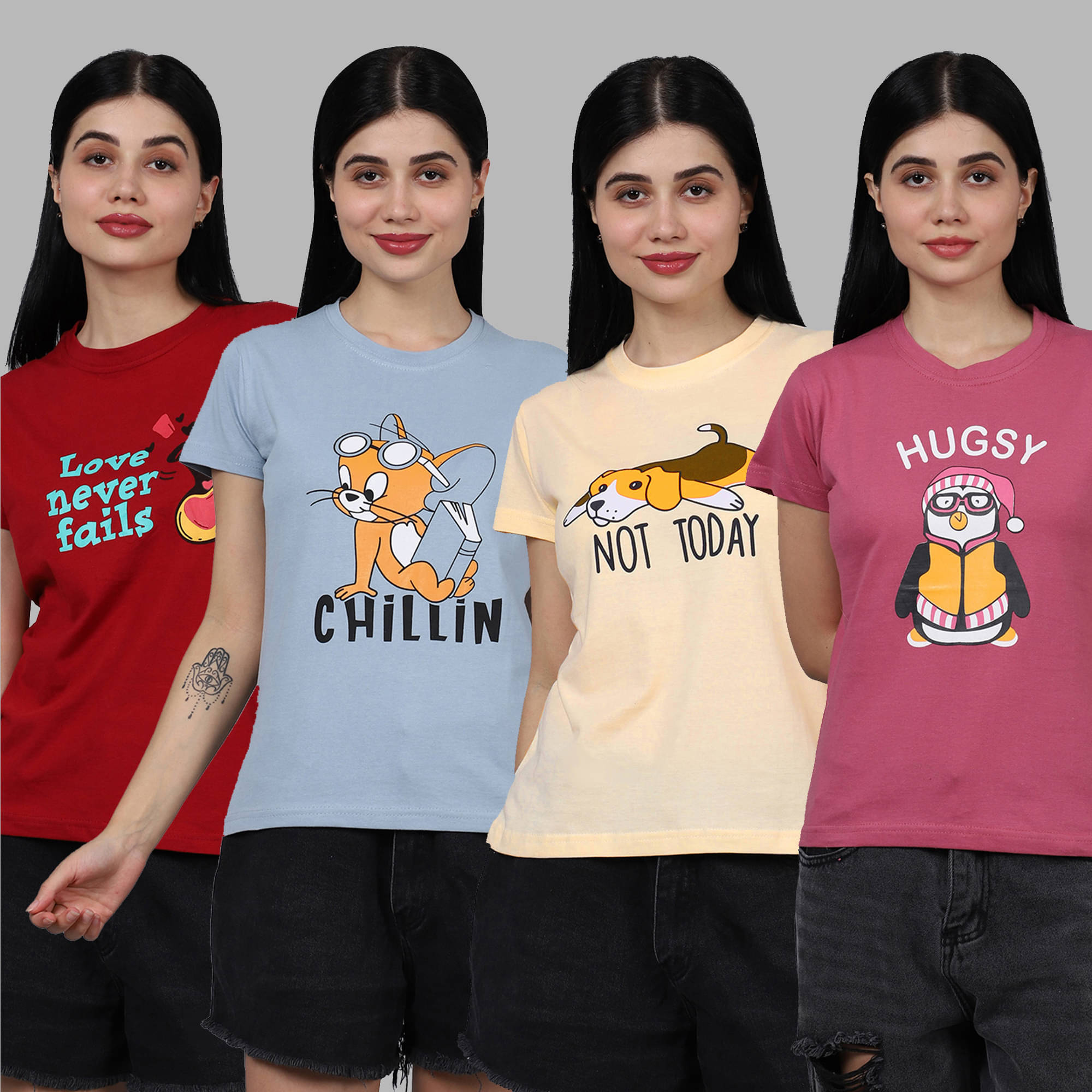 Fabflee Women Cotton Printed Regular Fit Round Neck T-Shirt ( Multicolor ) Fabflee Women Cotton Printed Regular Fit Round Neck T-Shirt ( Multicolor )