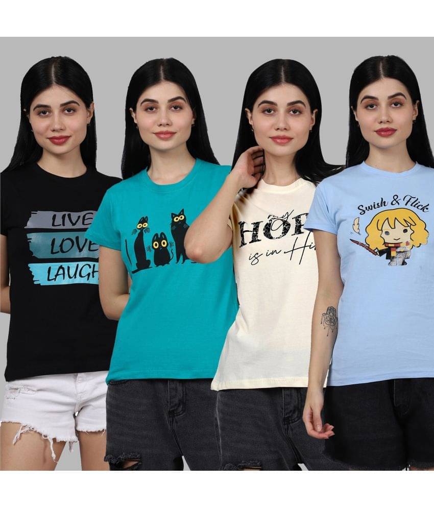 Fabflee Women Cotton Printed Regular Fit Round Neck T-Shirt ( Multicolor ) Fabflee Women Cotton Printed Regular Fit Round Neck T-Shirt ( Multicolor )