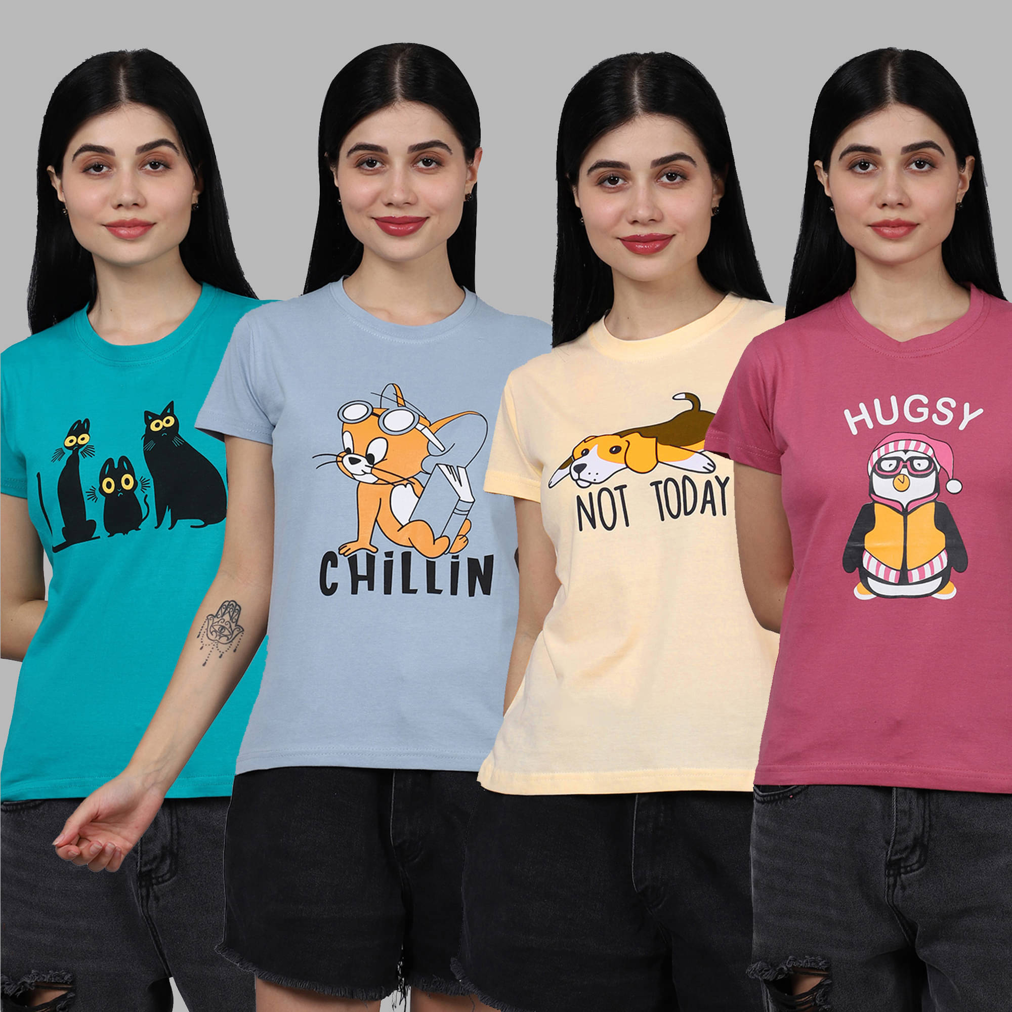 Fabflee Women Cotton Printed Regular Fit Round Neck T-Shirt ( Multicolor ) Fabflee Women Cotton Printed Regular Fit Round Neck T-Shirt ( Multicolor )