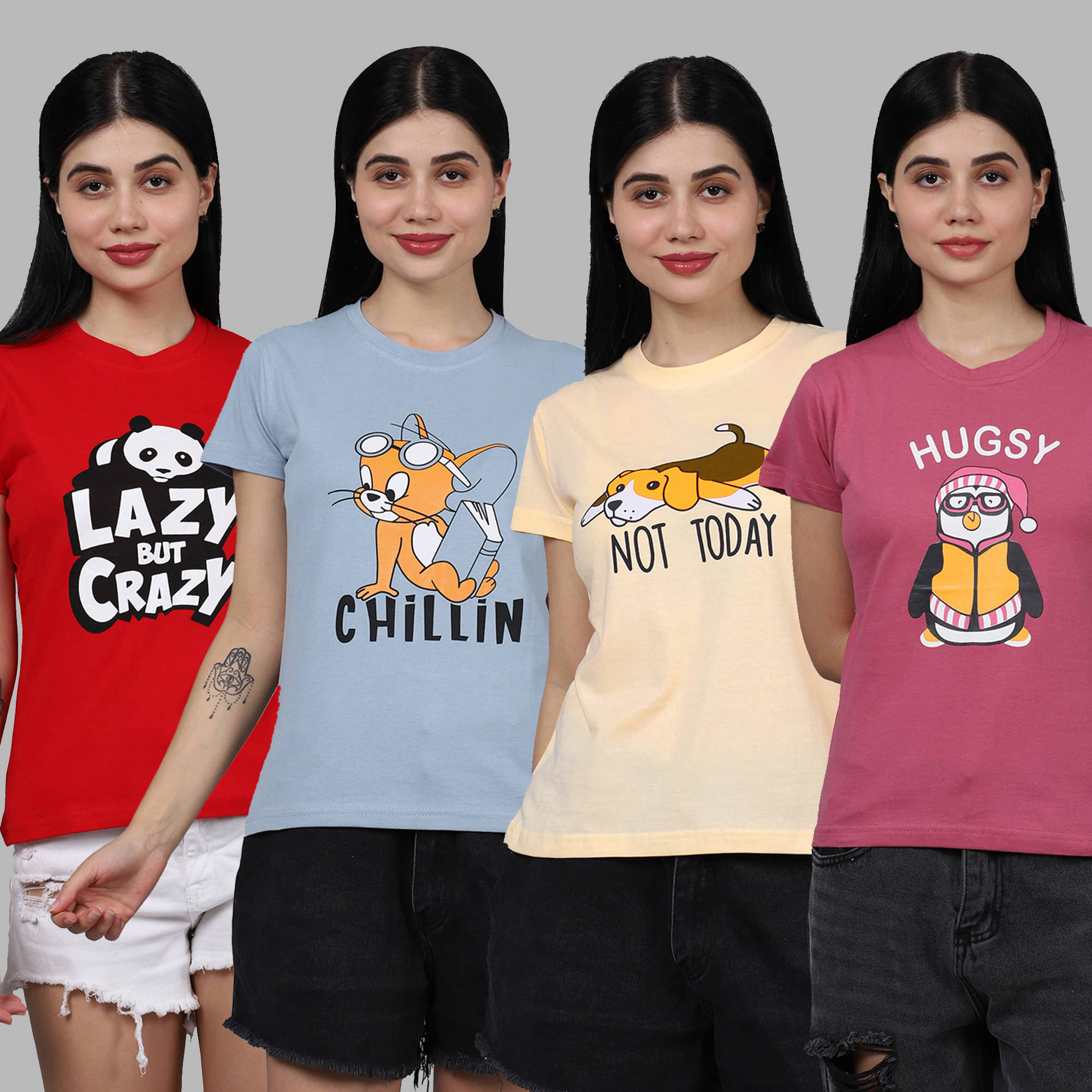 Fabflee Women Cotton Printed Regular Fit Round Neck T-Shirt ( Multicolor ) Fabflee Women Cotton Printed Regular Fit Round Neck T-Shirt ( Multicolor )