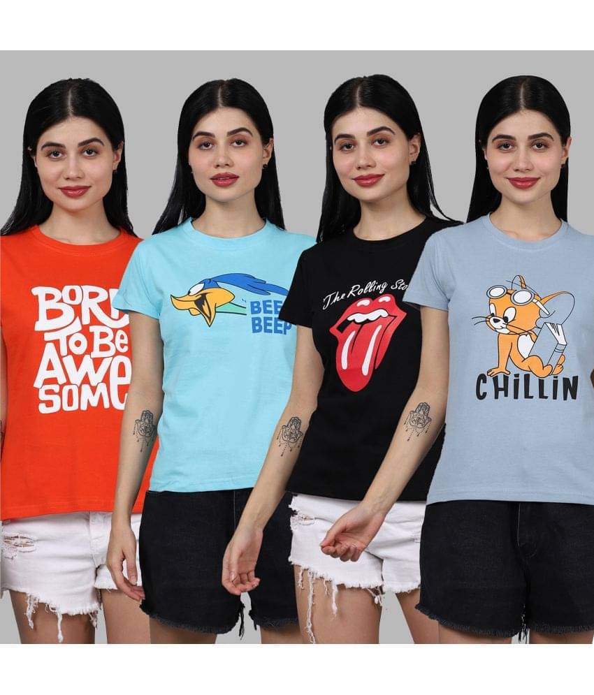 Fabflee Women Cotton Printed Regular Fit Round Neck T-Shirt ( Multicolor ) Fabflee Women Cotton Printed Regular Fit Round Neck T-Shirt ( Multicolor )