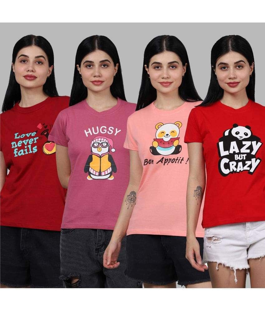 Fabflee Women Cotton Printed Regular Fit Round Neck T-Shirt ( Multicolor )     			Fabflee Women Cotton Printed Regular Fit Round Neck T-Shirt ( Multicolor )