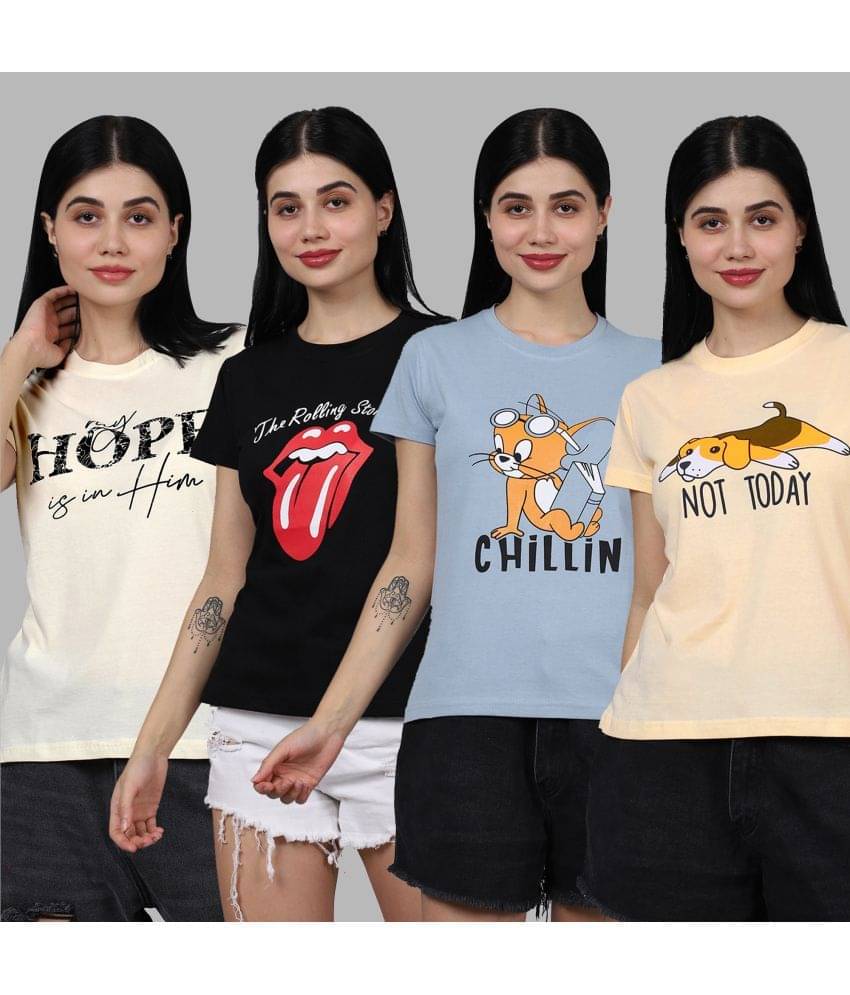 Fabflee Women Cotton Printed Regular Fit Round Neck T-Shirt ( Multicolor ) Fabflee Women Cotton Printed Regular Fit Round Neck T-Shirt ( Multicolor )