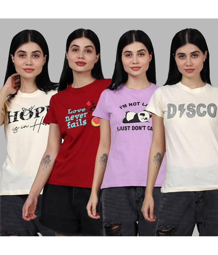Fabflee Women Cotton Printed Regular Fit Round Neck T-Shirt ( Multicolor ) Fabflee Women Cotton Printed Regular Fit Round Neck T-Shirt ( Multicolor )