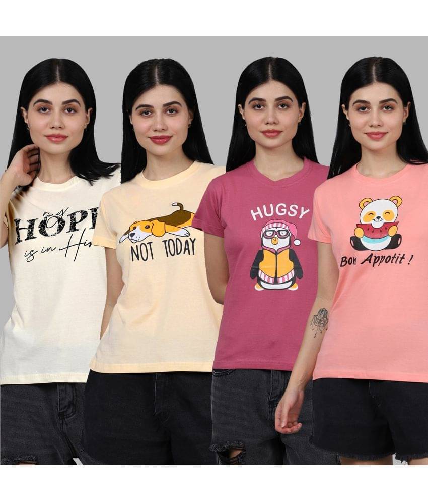 Fabflee Women Cotton Printed Regular Fit Round Neck T-Shirt ( Multicolor ) Fabflee Women Cotton Printed Regular Fit Round Neck T-Shirt ( Multicolor )
