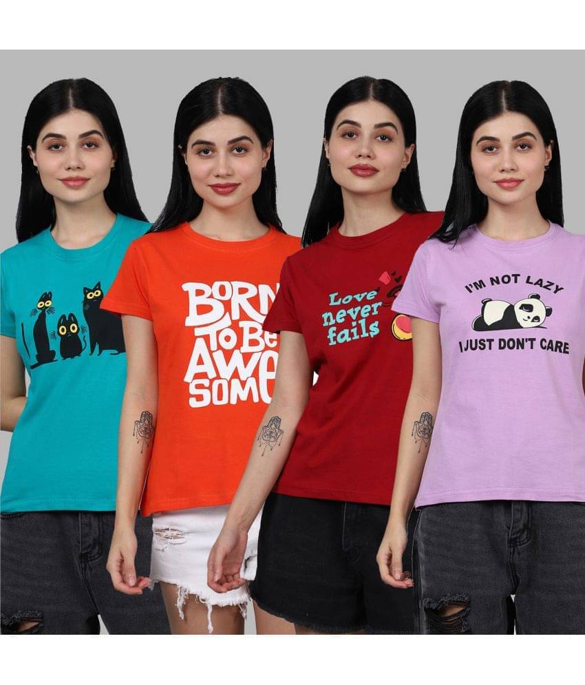 Fabflee Women Cotton Printed Regular Fit Round Neck T-Shirt ( Multicolor ) Fabflee Women Cotton Printed Regular Fit Round Neck T-Shirt ( Multicolor )