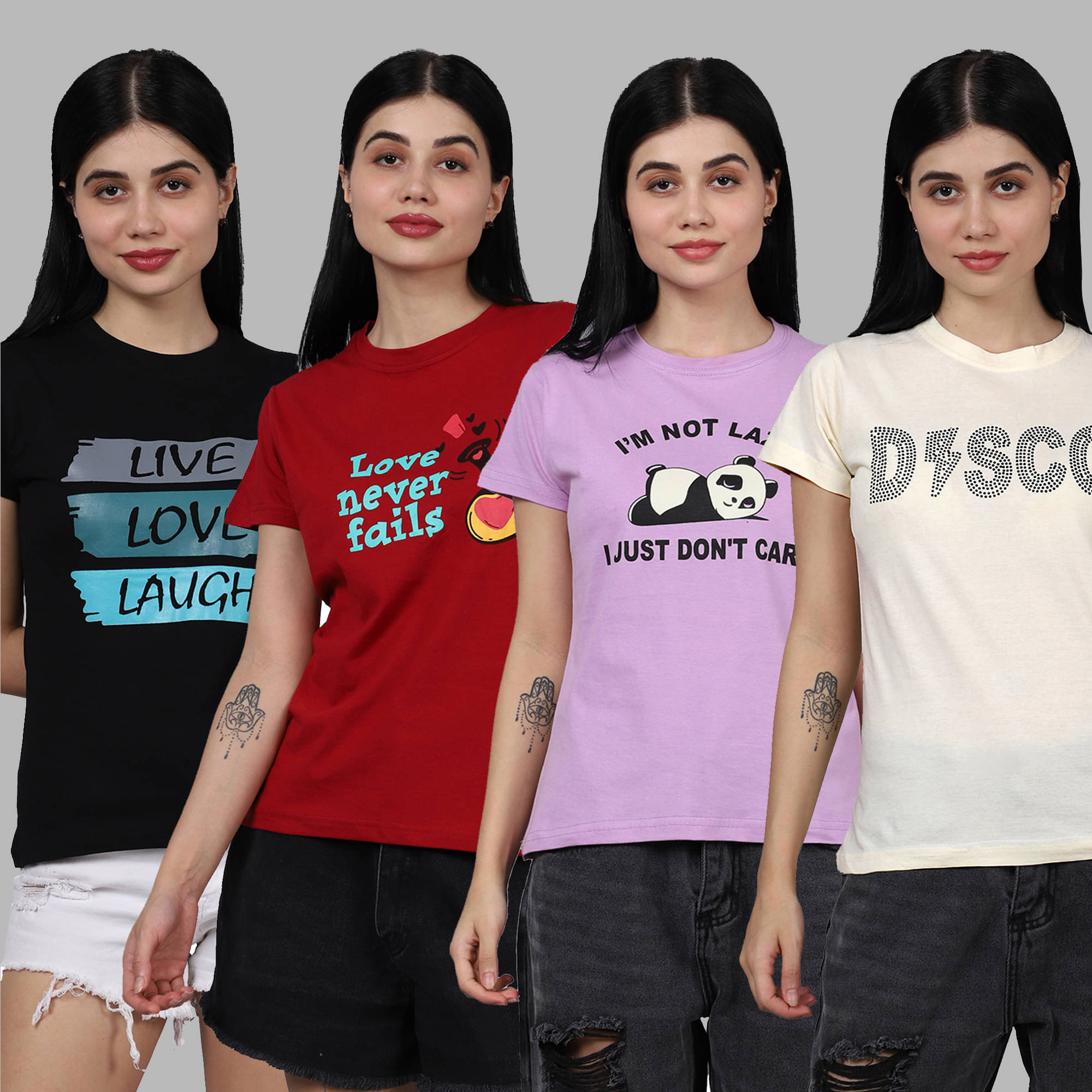 Fabflee Women Cotton Printed Regular Fit Round Neck T-Shirt ( Multicolor ) Fabflee Women Cotton Printed Regular Fit Round Neck T-Shirt ( Multicolor )