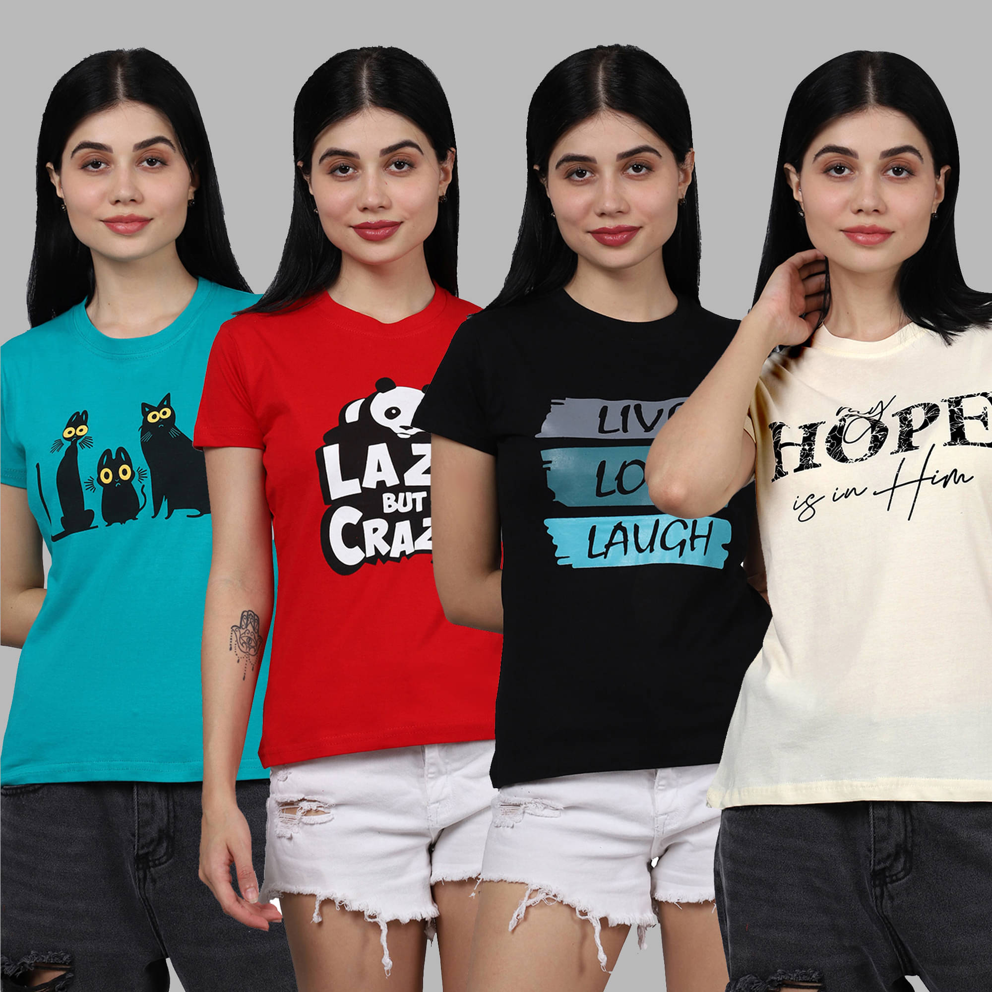 Fabflee Women Cotton Printed Regular Fit Round Neck T-Shirt ( Multicolor ) Fabflee Women Cotton Printed Regular Fit Round Neck T-Shirt ( Multicolor )