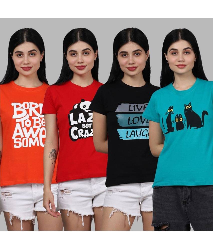 Fabflee Women Cotton Printed Regular Fit Round Neck T-Shirt ( Multicolor ) Fabflee Women Cotton Printed Regular Fit Round Neck T-Shirt ( Multicolor )