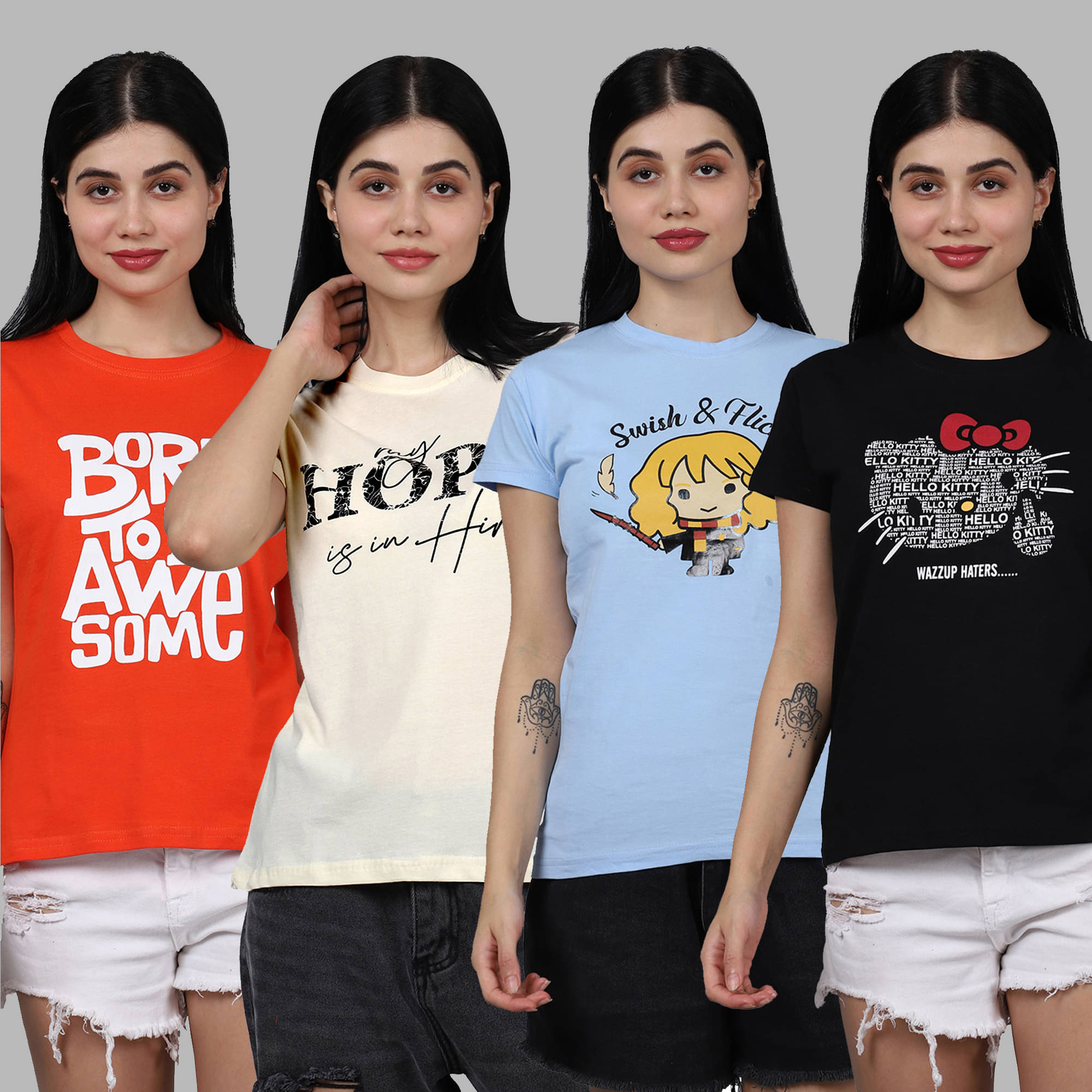 Fabflee Women Cotton Printed Regular Fit Round Neck T-Shirt ( Multicolor ) Fabflee Women Cotton Printed Regular Fit Round Neck T-Shirt ( Multicolor )