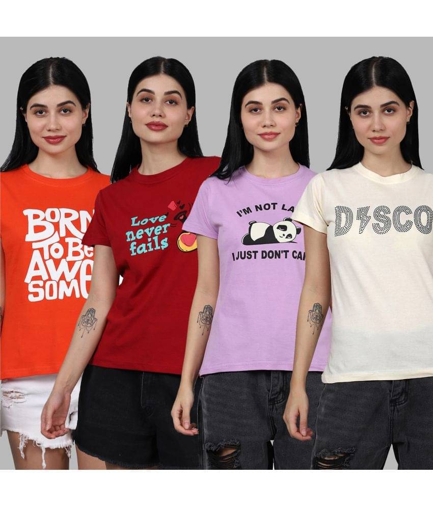 Fabflee Women Cotton Printed Regular Fit Round Neck T-Shirt ( Multicolor ) Fabflee Women Cotton Printed Regular Fit Round Neck T-Shirt ( Multicolor )