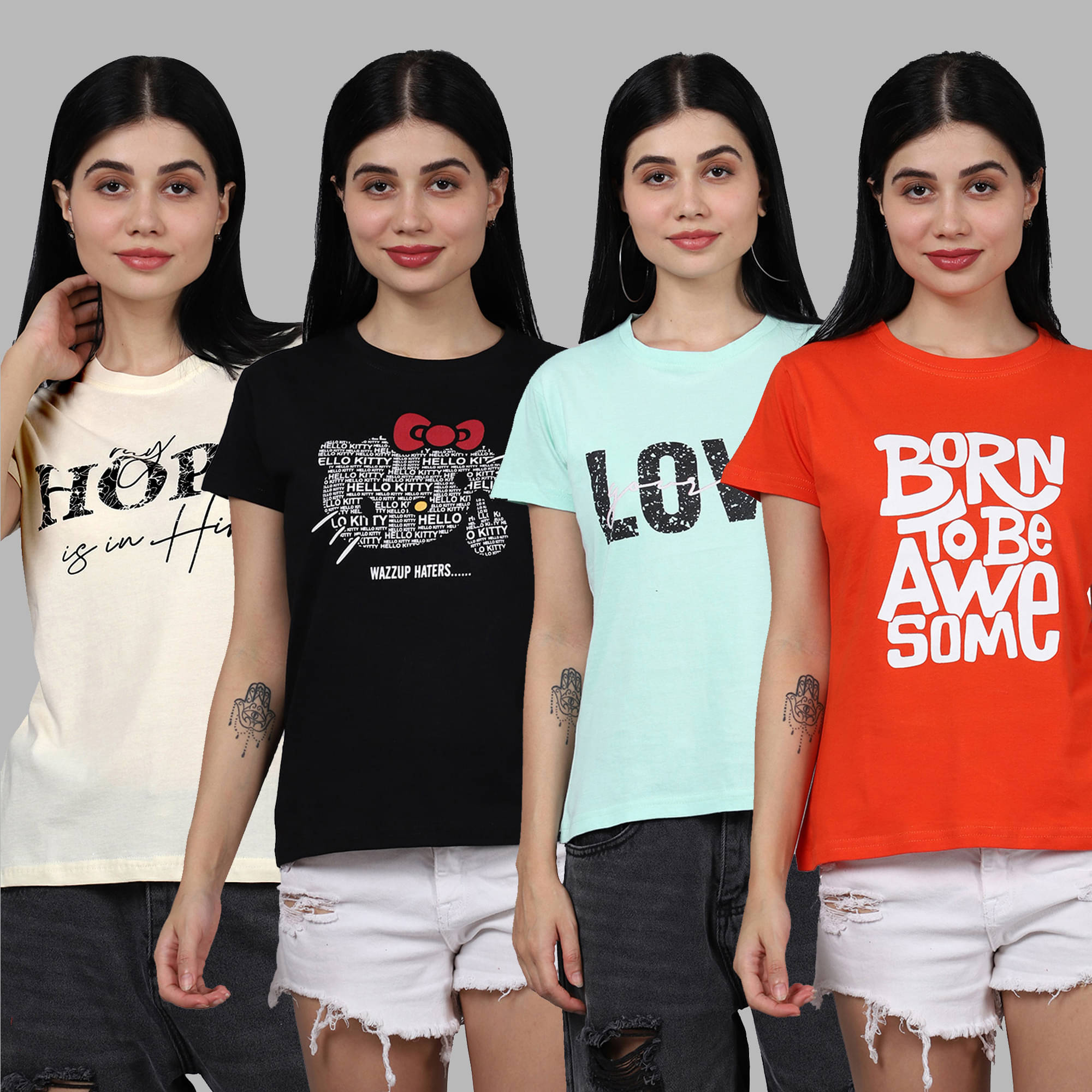 Fabflee Women Cotton Printed Regular Fit Round Neck T-Shirt ( Multicolor ) Fabflee Women Cotton Printed Regular Fit Round Neck T-Shirt ( Multicolor )