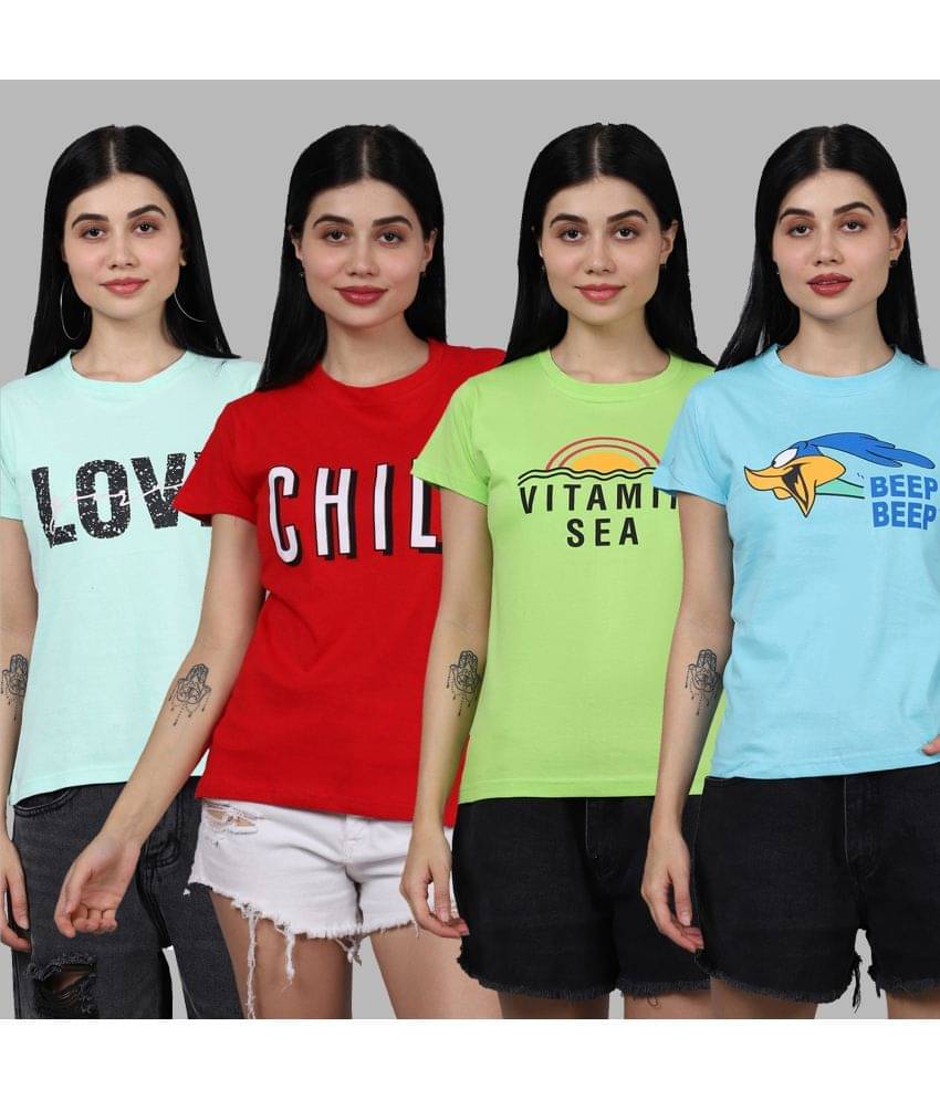 Fabflee Women Cotton Printed Regular Fit Round Neck T-Shirt ( Multicolor ) Fabflee Women Cotton Printed Regular Fit Round Neck T-Shirt ( Multicolor )