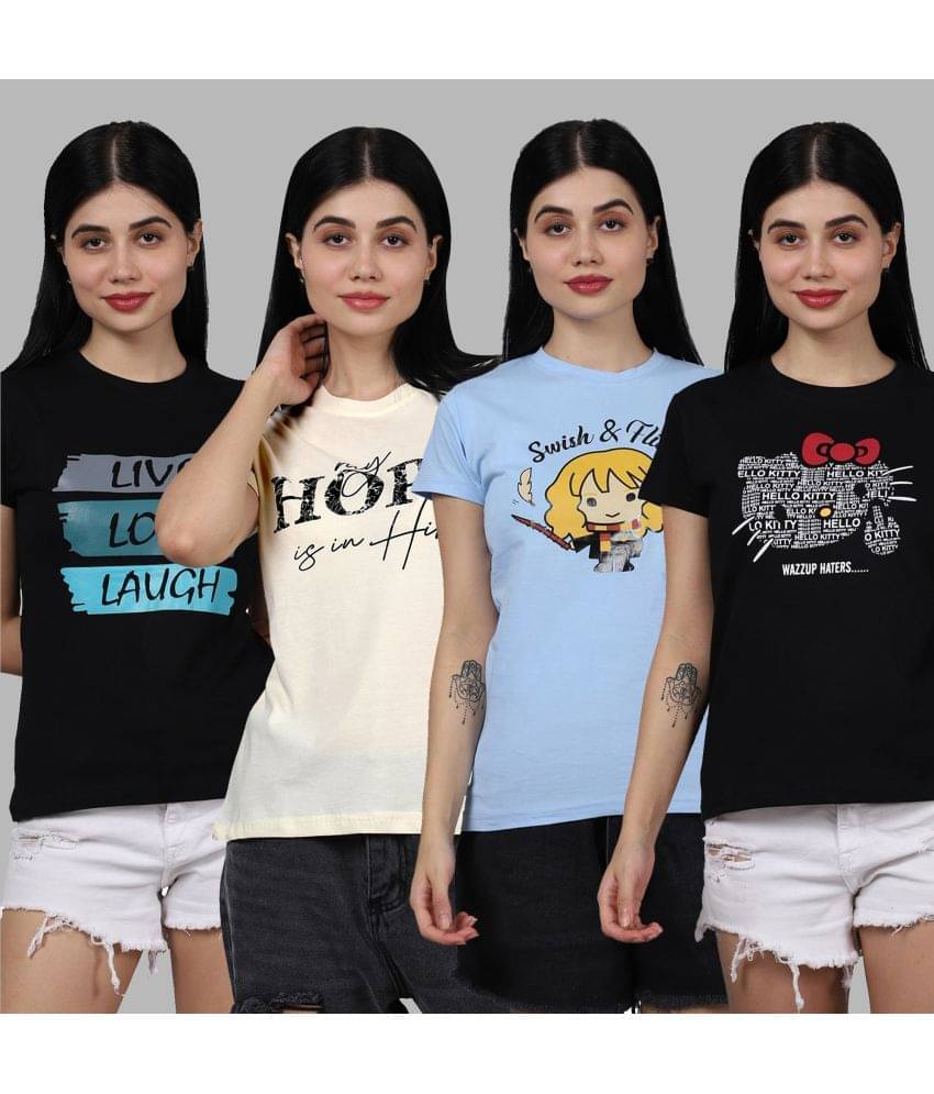 Fabflee Women Cotton Printed Regular Fit Round Neck T-Shirt ( Multicolor ) Fabflee Women Cotton Printed Regular Fit Round Neck T-Shirt ( Multicolor )