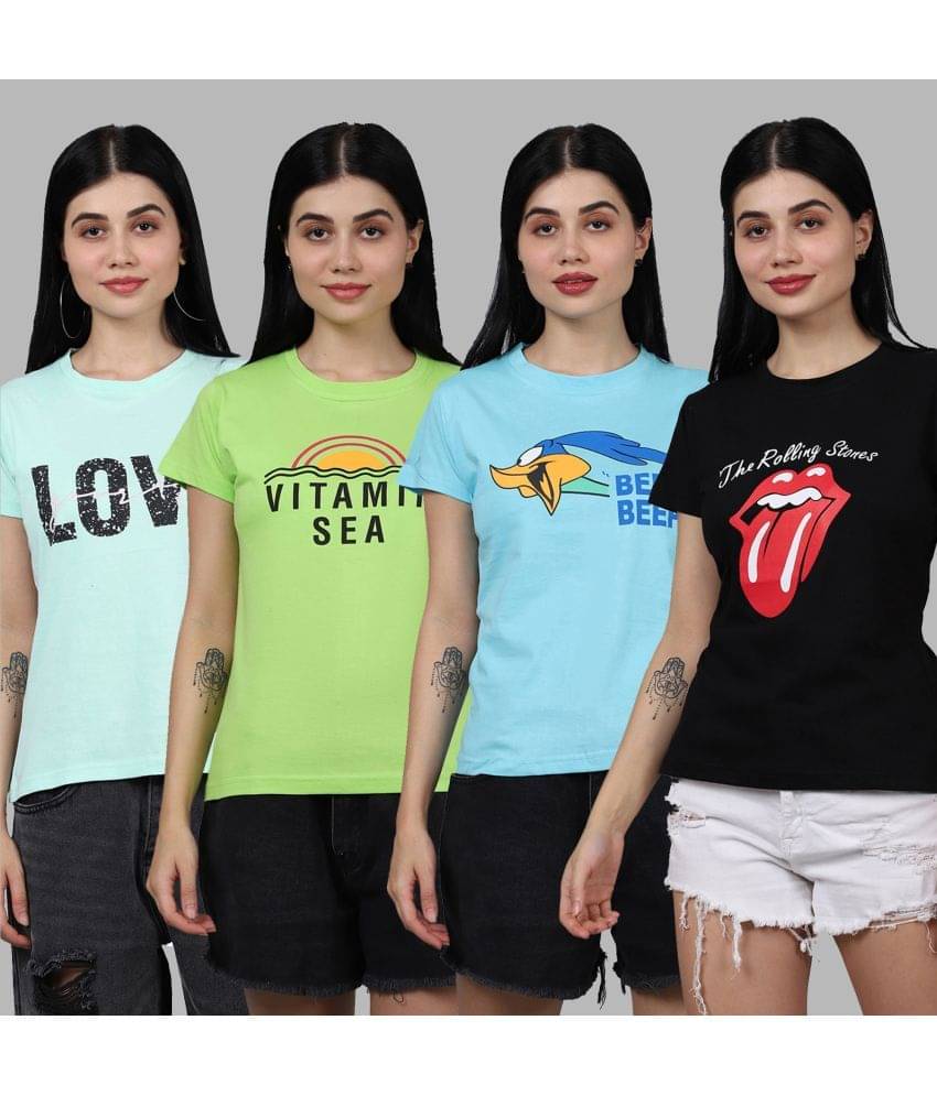 Fabflee Women Cotton Printed Regular Fit Round Neck T-Shirt ( Multicolor ) Fabflee Women Cotton Printed Regular Fit Round Neck T-Shirt ( Multicolor )