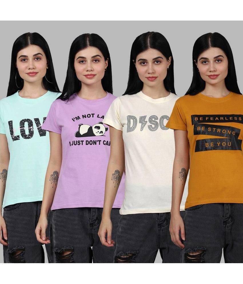     			Fabflee Women Cotton Printed Regular Fit Round Neck T-Shirt ( Multicolor )